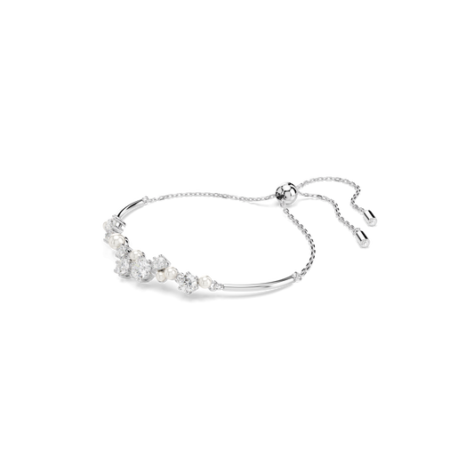 Constella bangle, Crystal pearl, Round cuts, White, Rhodium plated