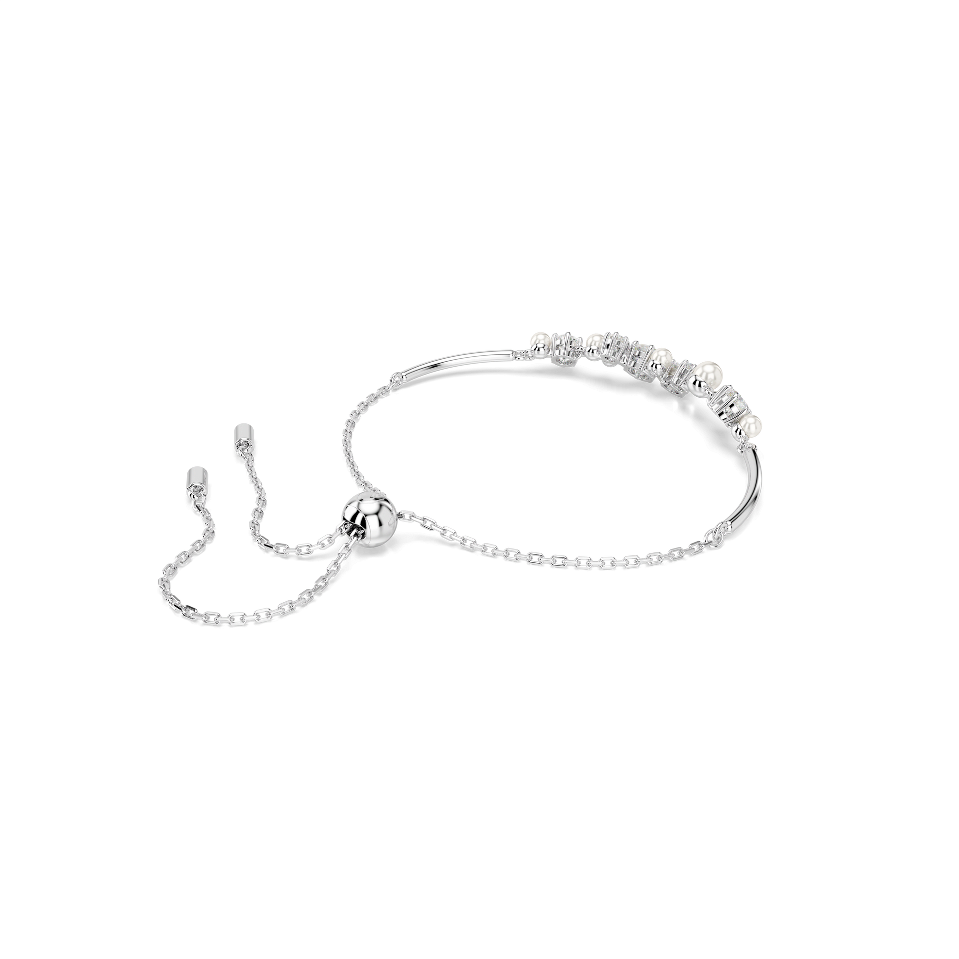 Constella bangle, Crystal pearl, Round cuts, White, Rhodium plated