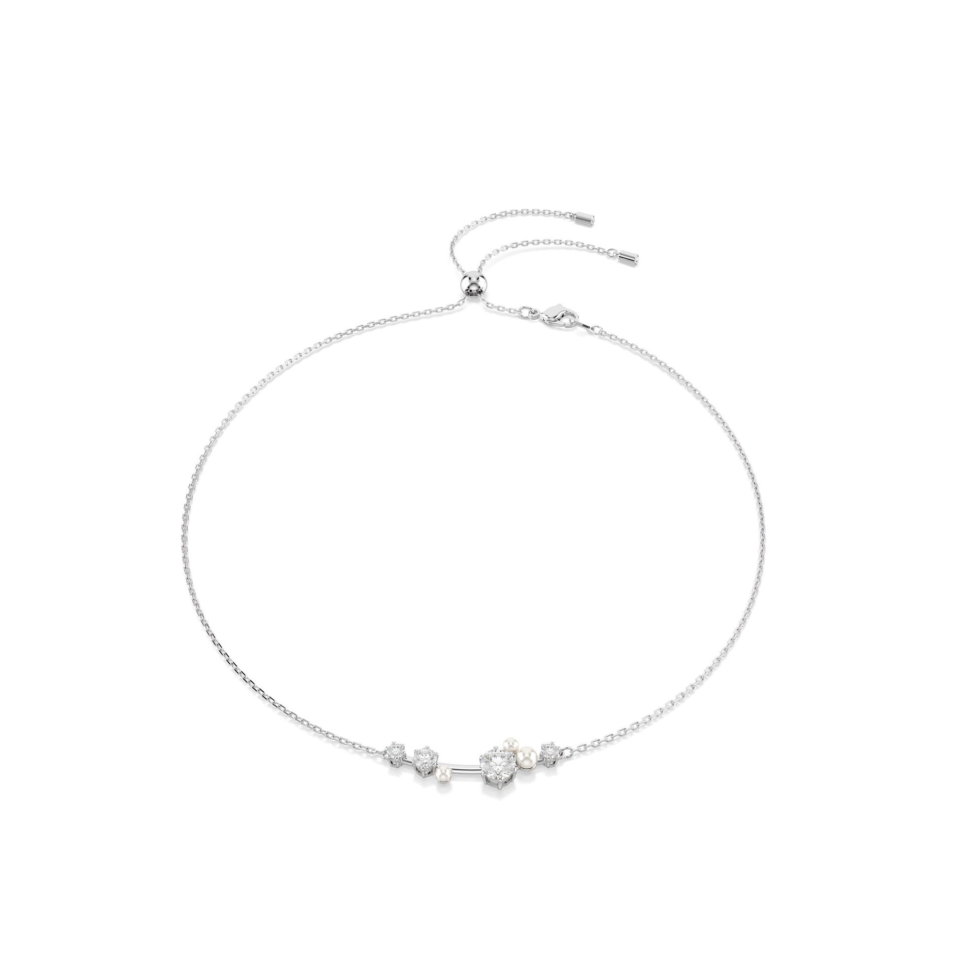 Constella necklace, Crystal pearl, Round cuts, White, Rhodium plated