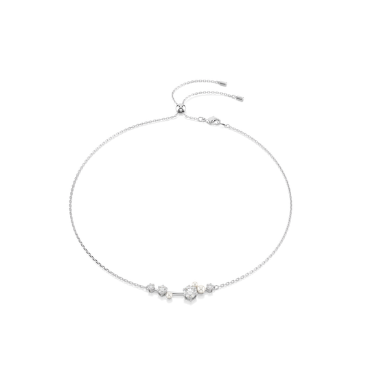 Constella necklace, Crystal pearl, Round cuts, White, Rhodium plated