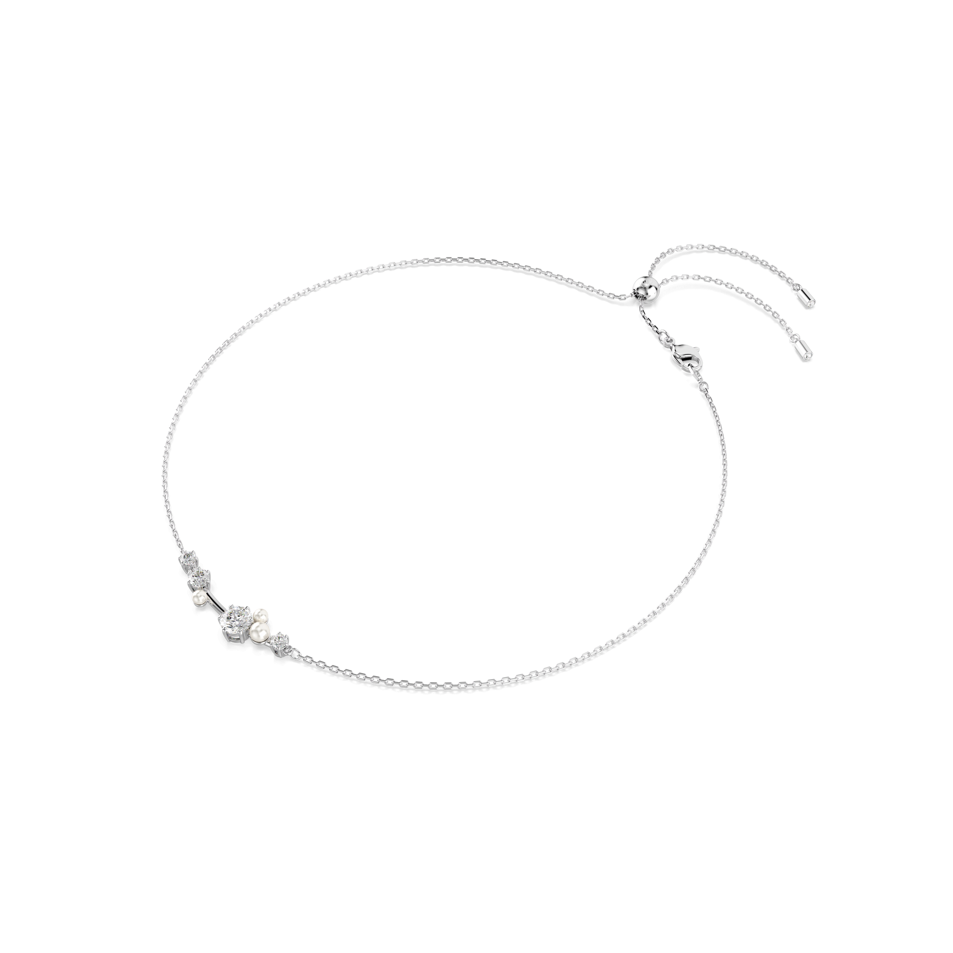 Constella necklace, Crystal pearl, Round cuts, White, Rhodium plated