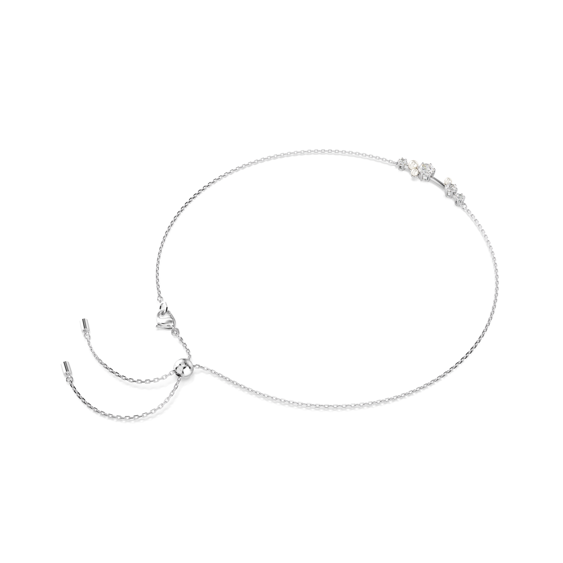 Constella necklace, Crystal pearl, Round cuts, White, Rhodium plated