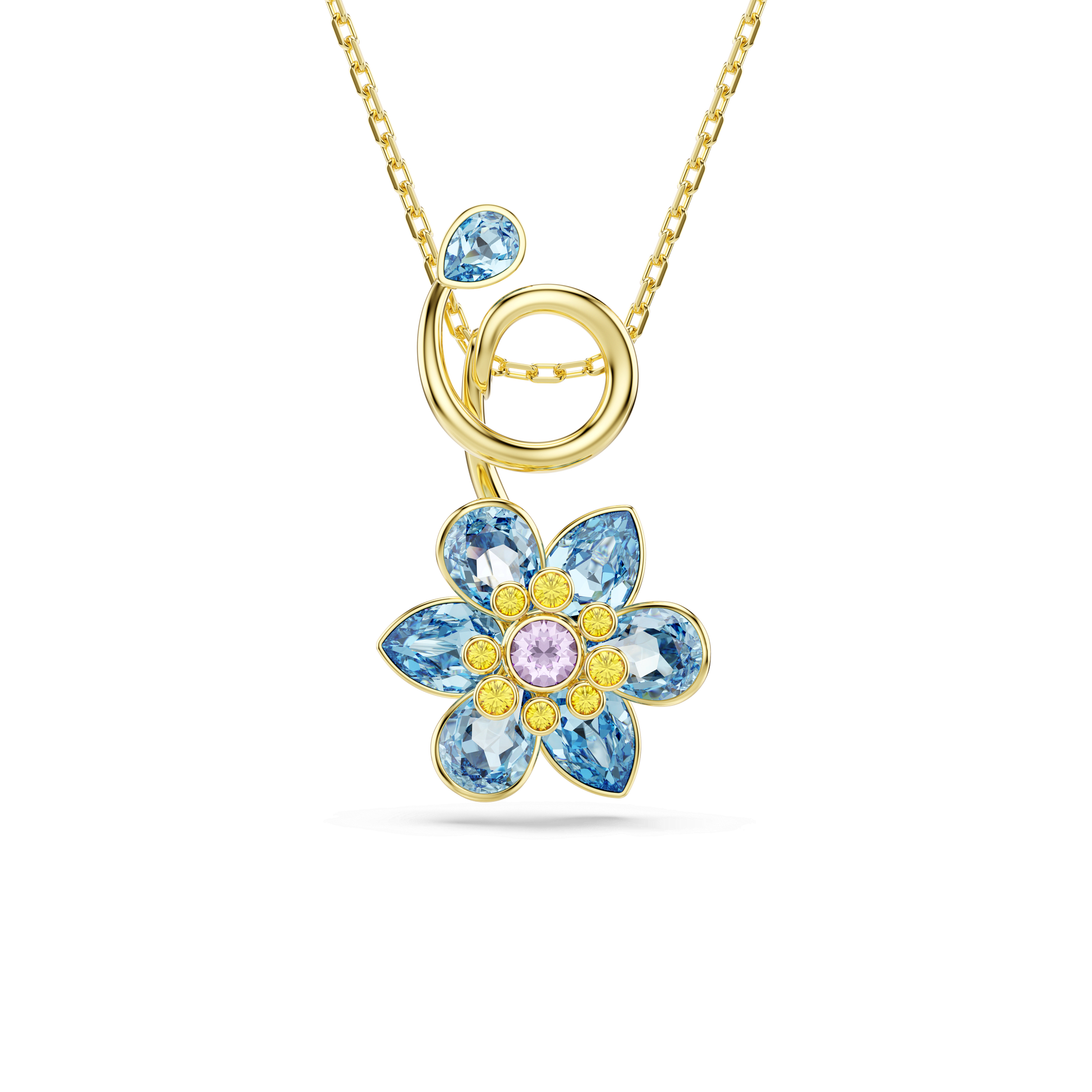 Idyllia pendant, Mixed cuts, Flower, Blue, 18K gold finish