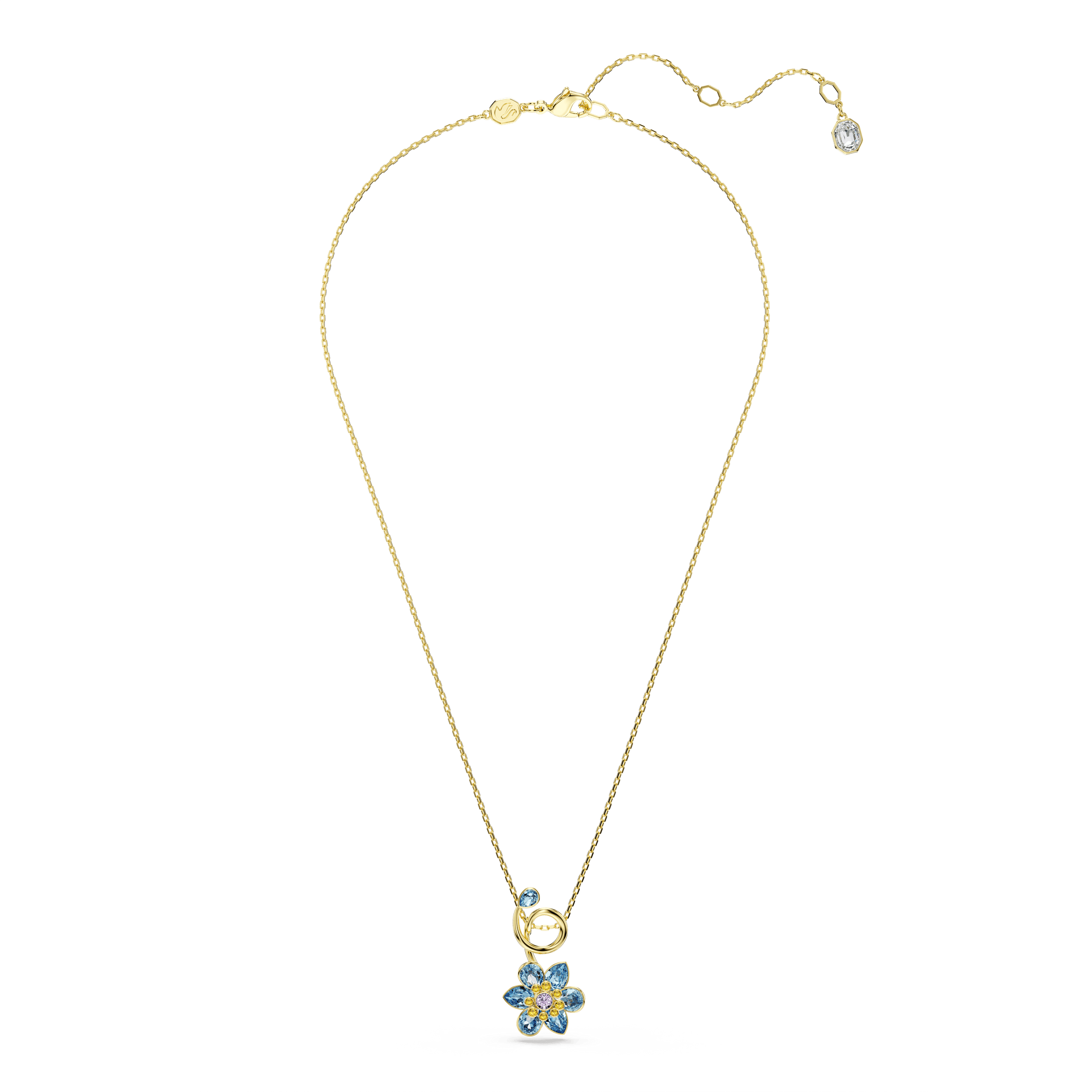 Idyllia pendant, Mixed cuts, Flower, Blue, 18K gold finish