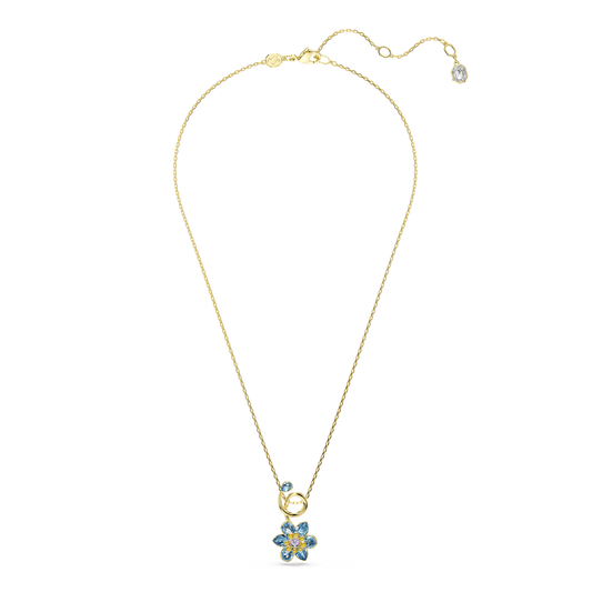 Idyllia pendant, Mixed cuts, Flower, Blue, 18K gold finish