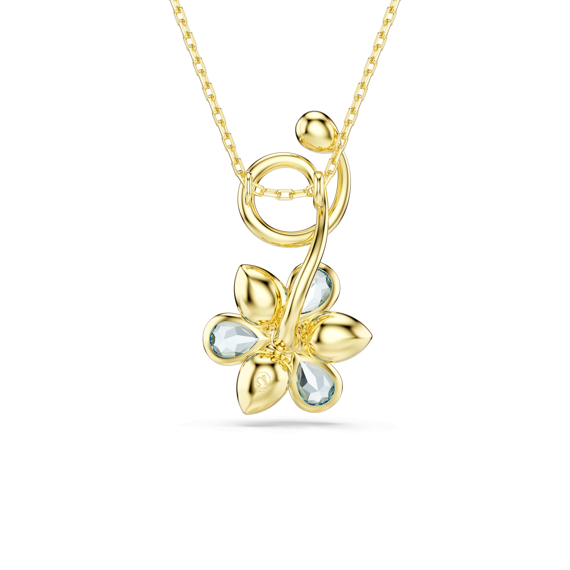 Idyllia pendant, Mixed cuts, Flower, Blue, 18K gold finish