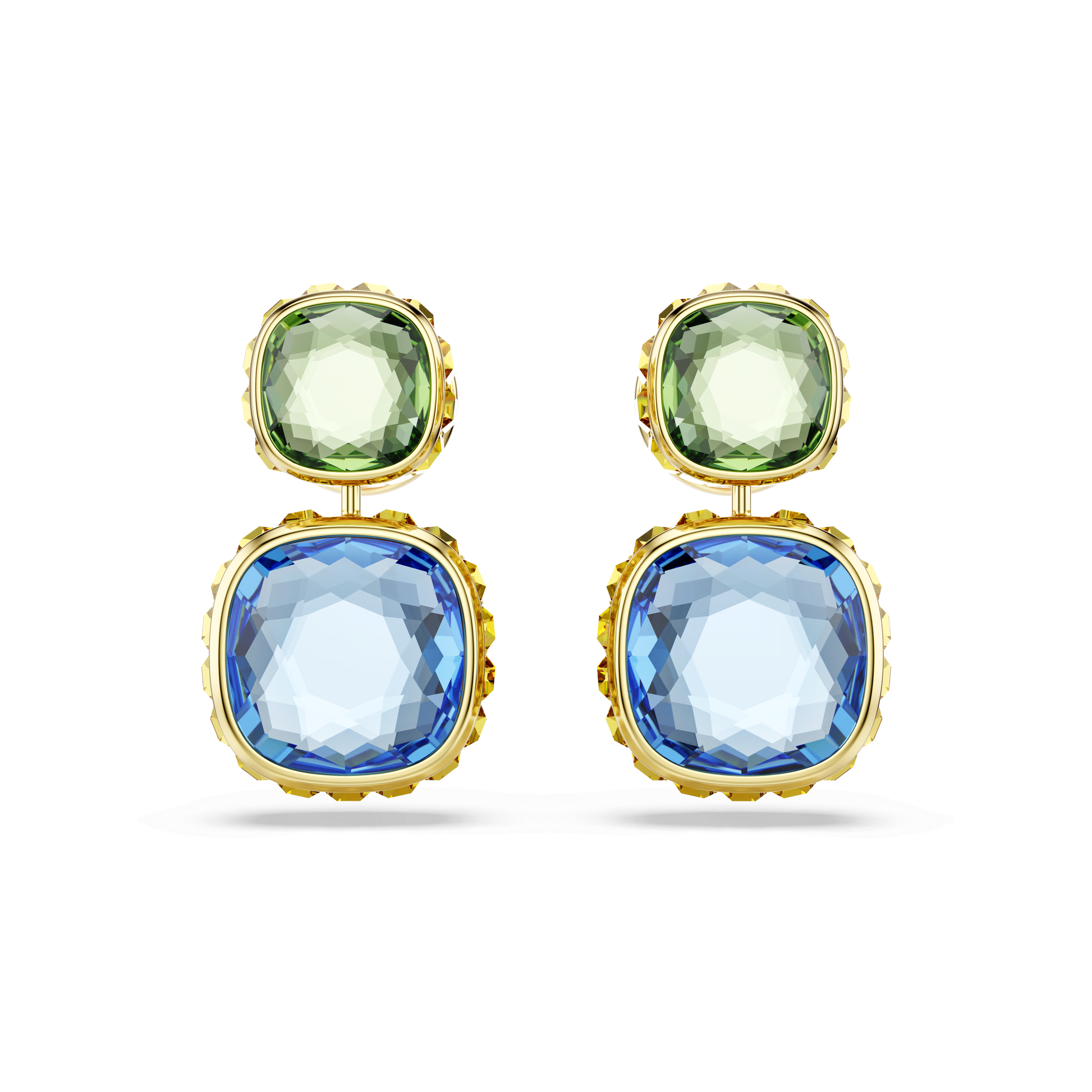 Chroma drop earrings, Cushion cut, Multicolored, 18K gold finish