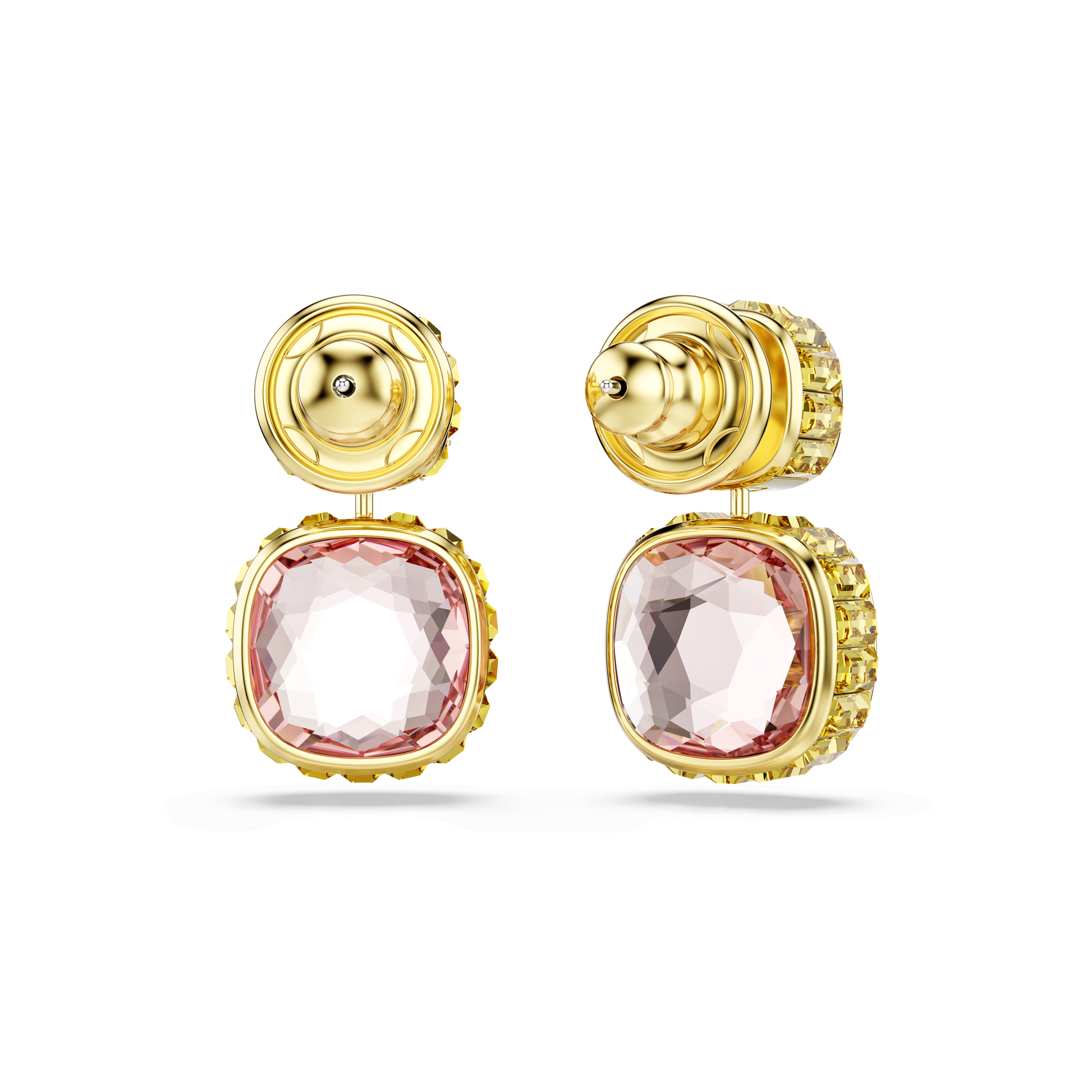 Chroma drop earrings, Cushion cut, Multicolored, 18K gold finish