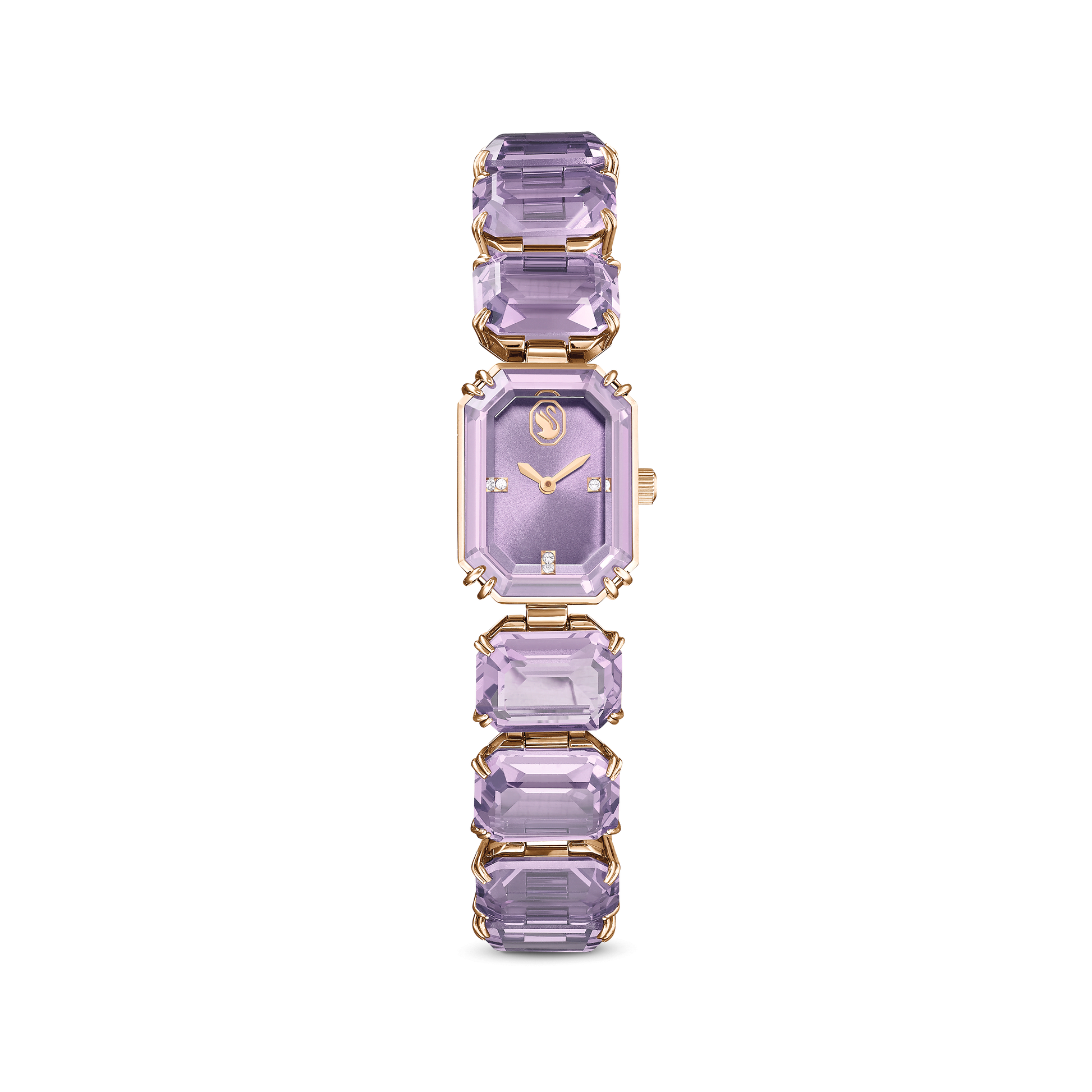 Watch, Octagon cut bracelet, Purple, Champagne gold-tone finish