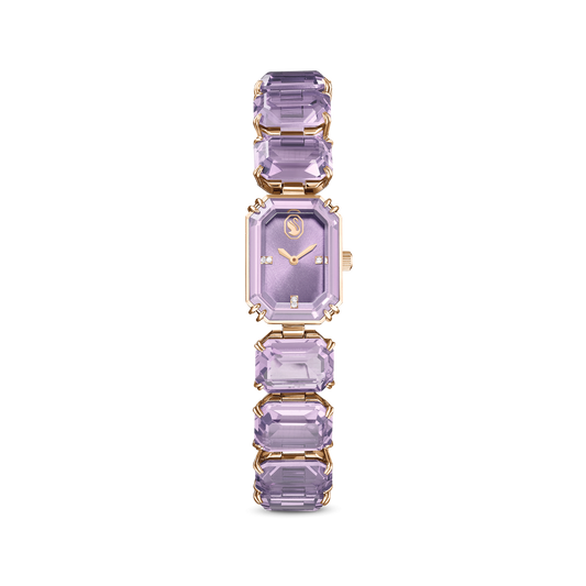 Watch, Octagon cut bracelet, Purple, Champagne gold-tone finish
