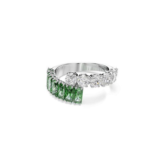 Matrix ring, Mixed cuts, Green, Rhodium plated