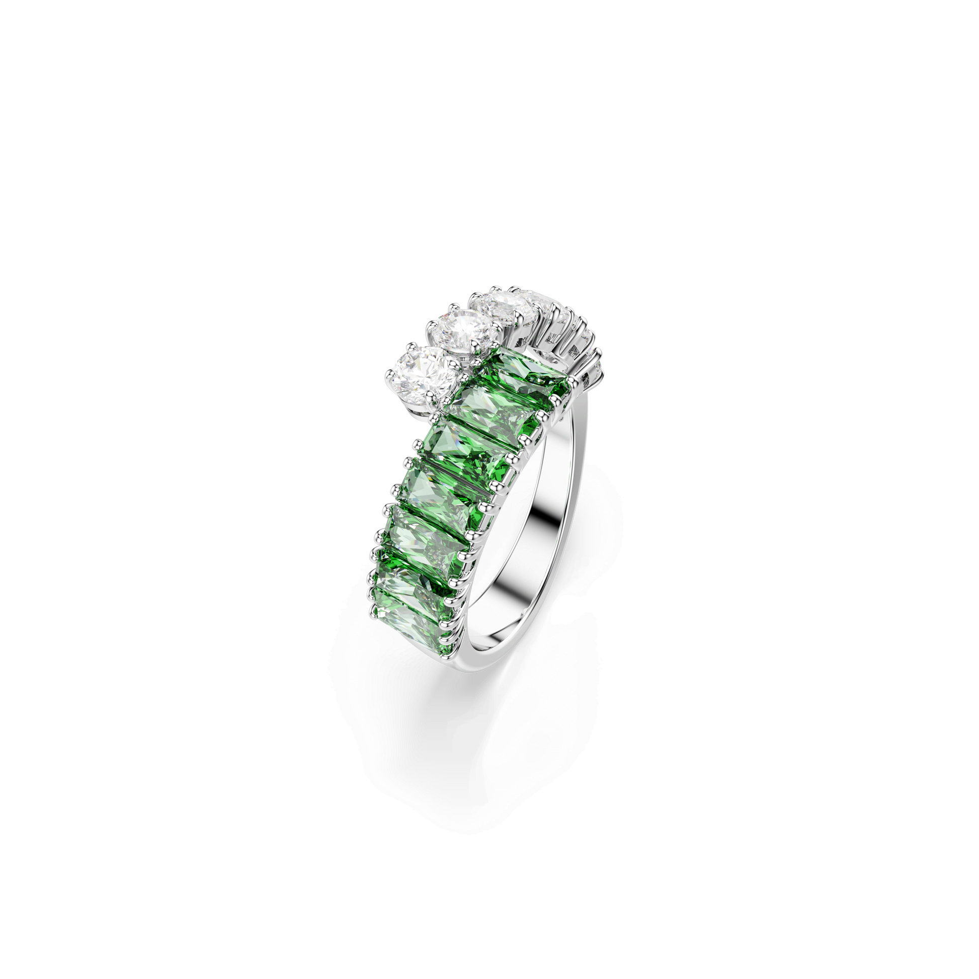 Matrix ring, Mixed cuts, Green, Rhodium plated