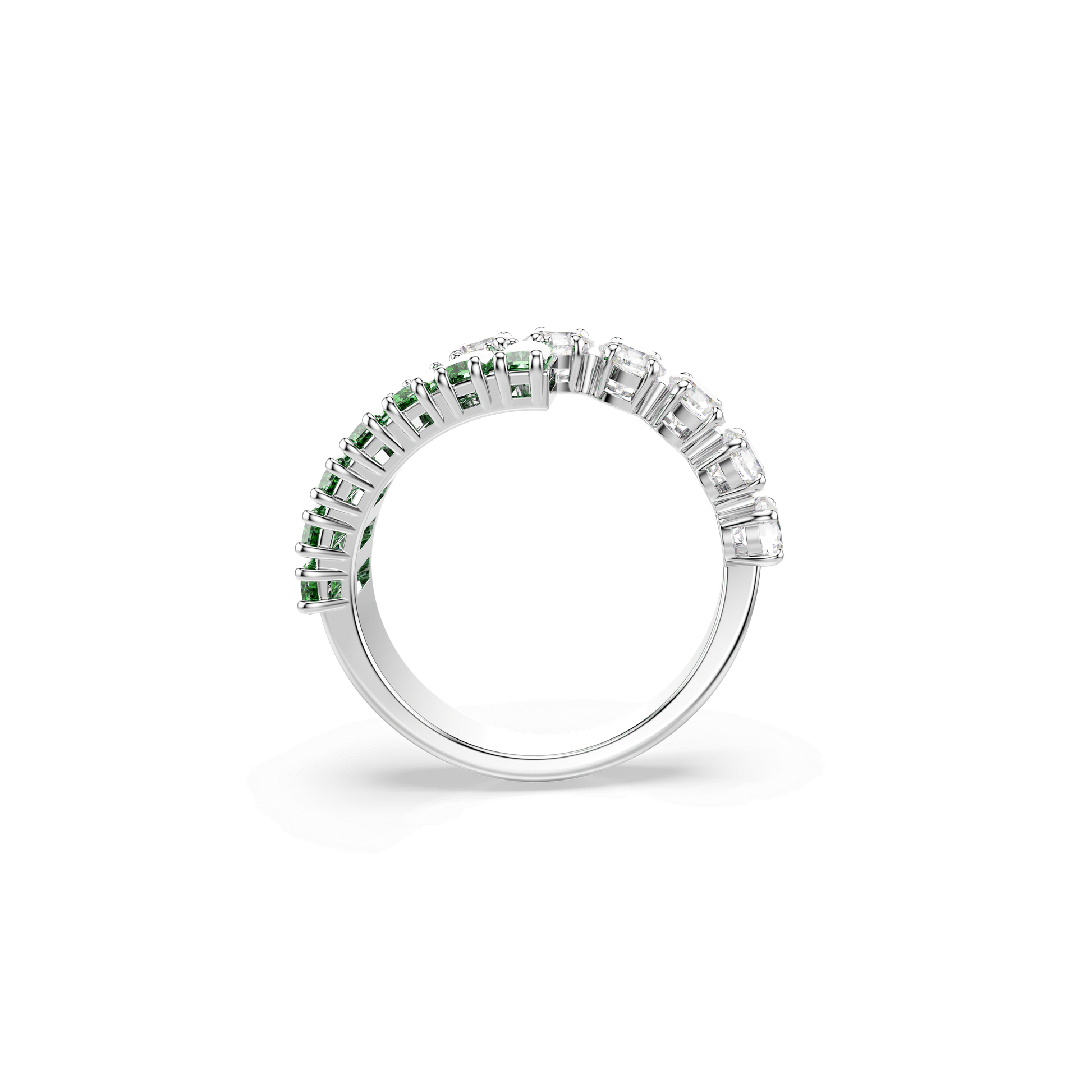 Matrix ring, Mixed cuts, Green, Rhodium plated