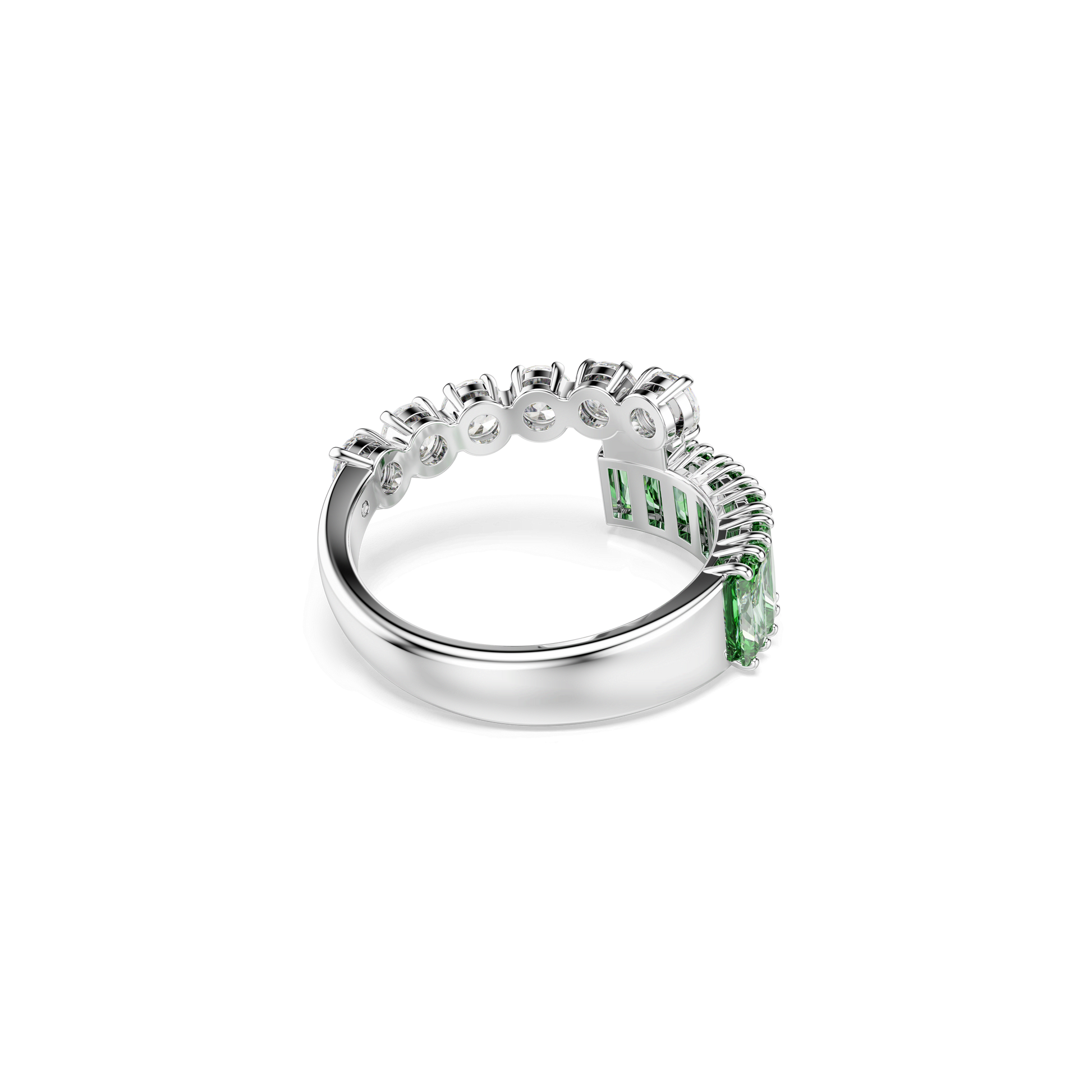 Matrix ring, Mixed cuts, Green, Rhodium plated