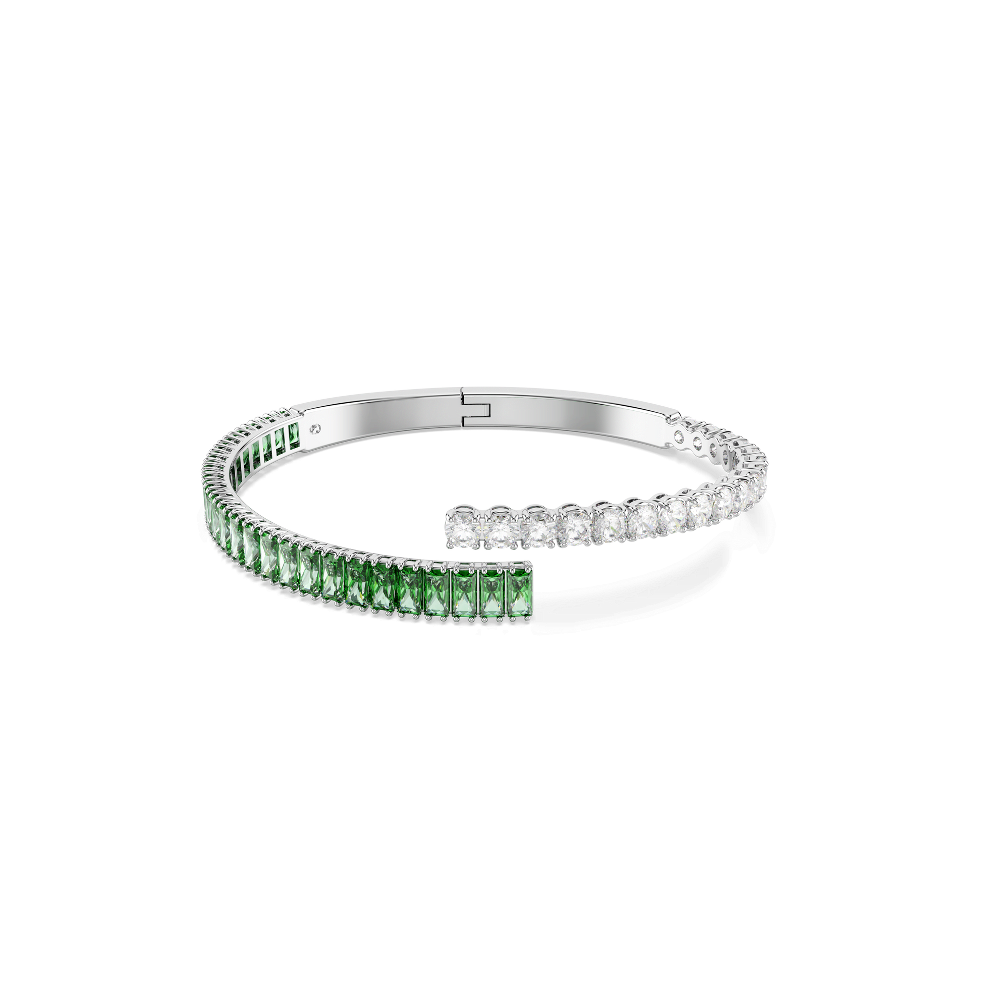 Matrix bangle, Mixed cuts, Green, Rhodium plated