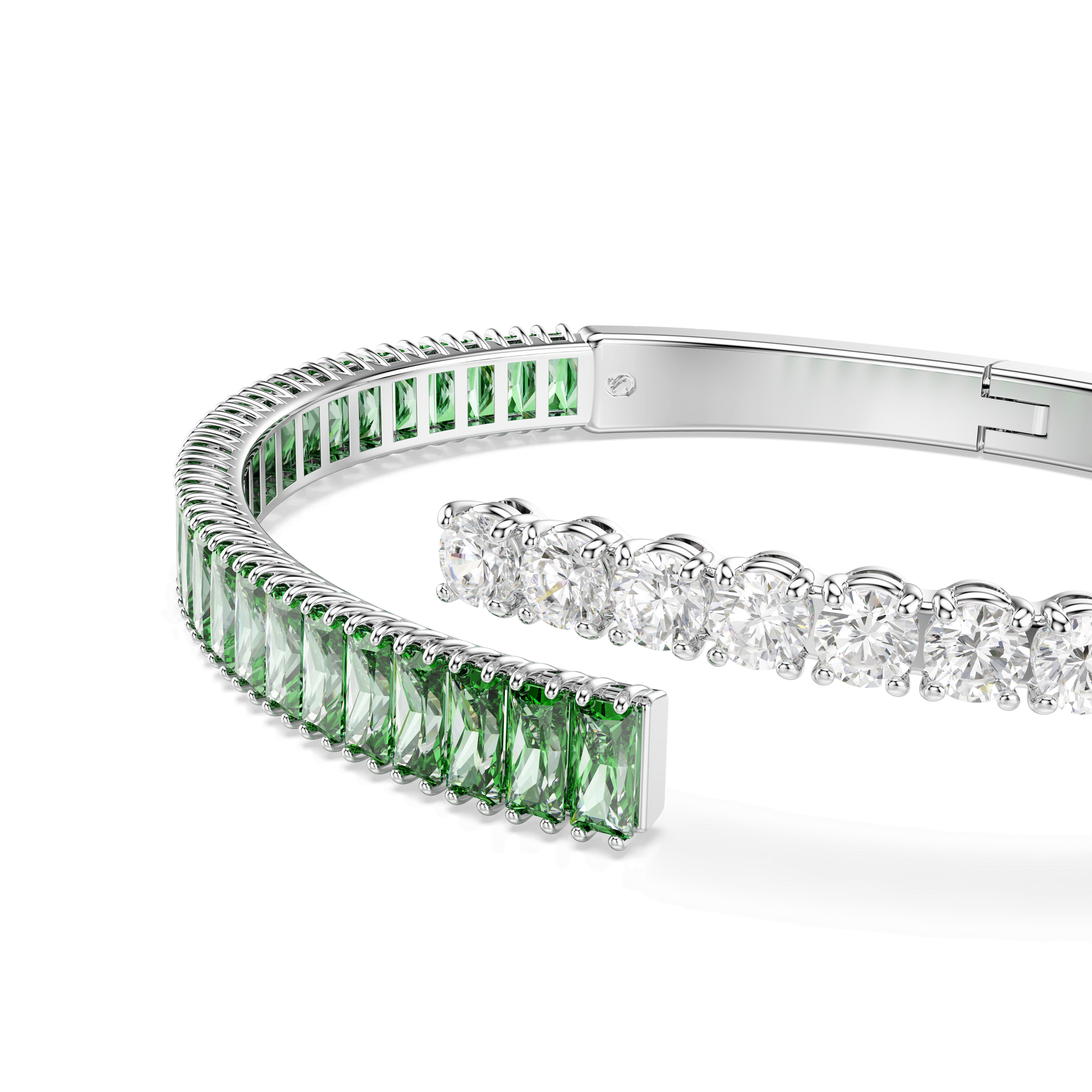 Matrix bangle, Mixed cuts, Green, Rhodium plated