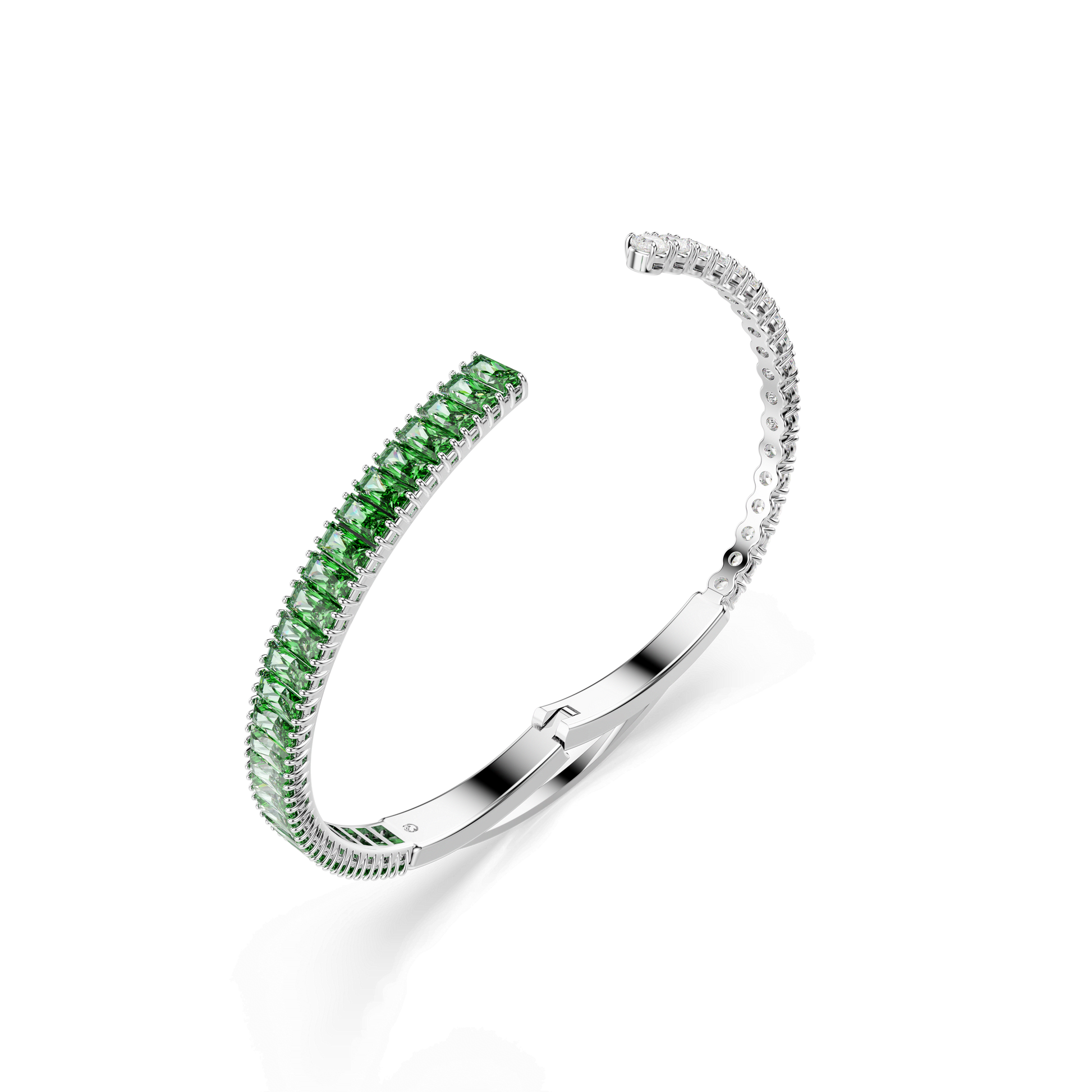 Matrix bangle, Mixed cuts, Green, Rhodium plated