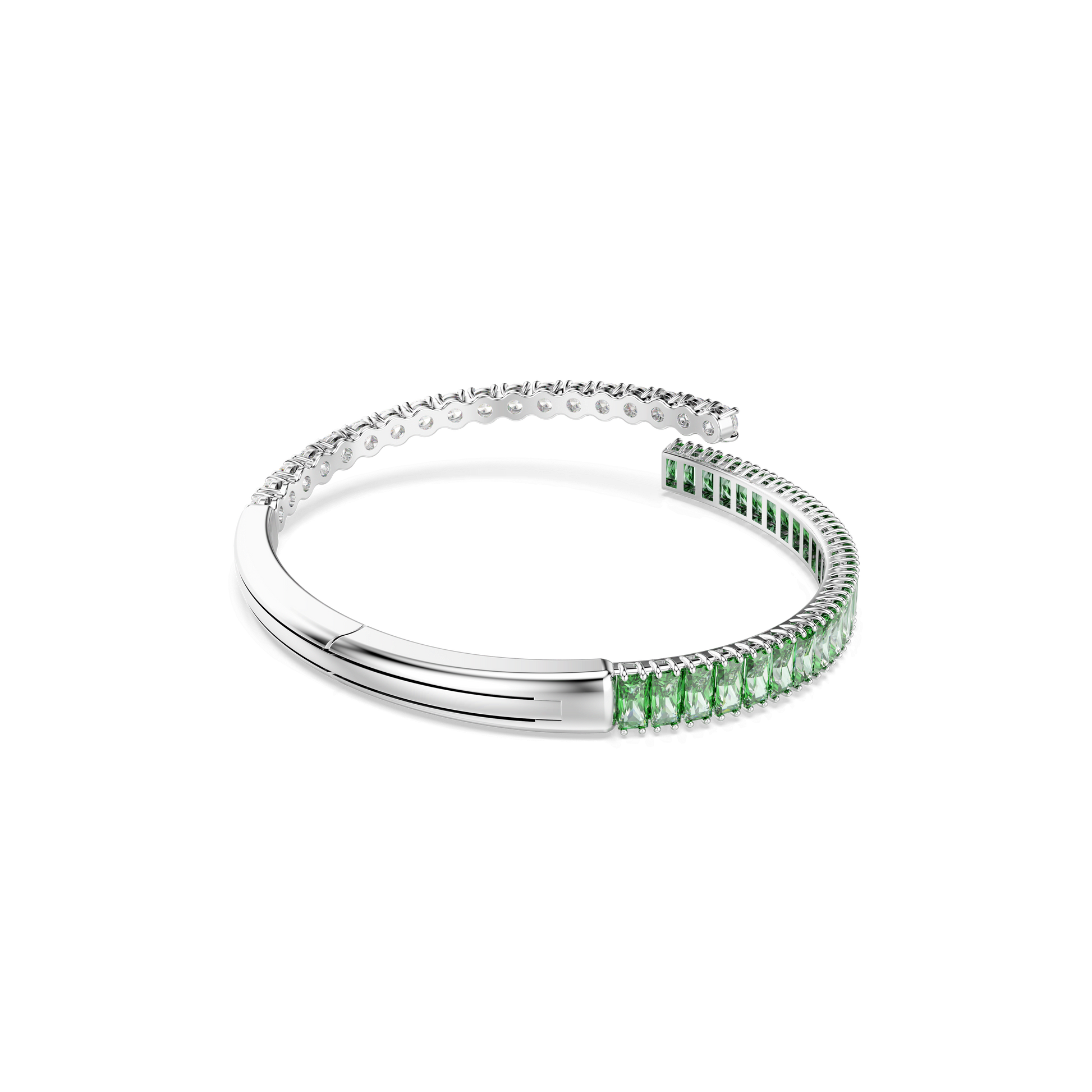 Matrix bangle, Mixed cuts, Green, Rhodium plated