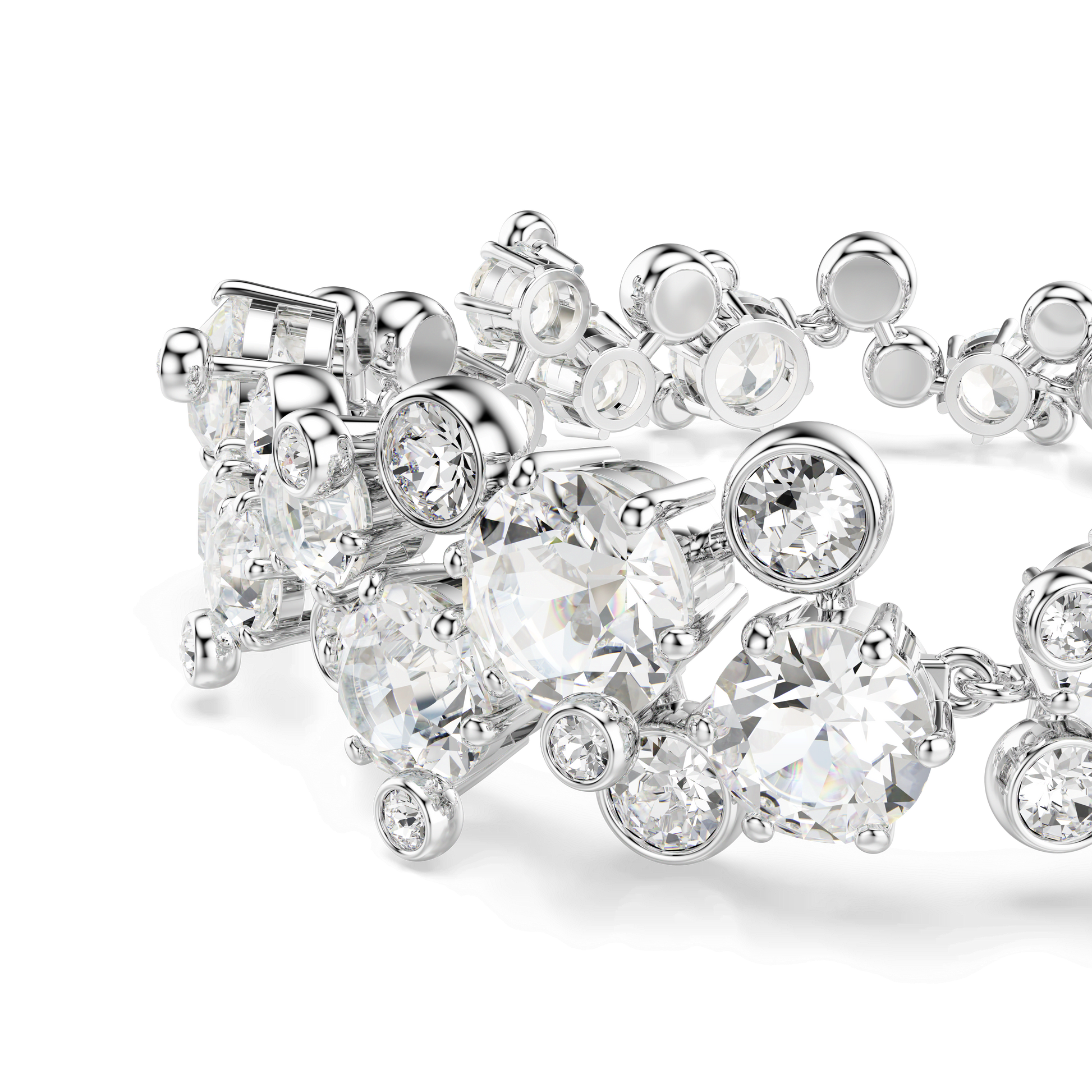 Constella bracelet, Mixed cuts, White, Rhodium plated