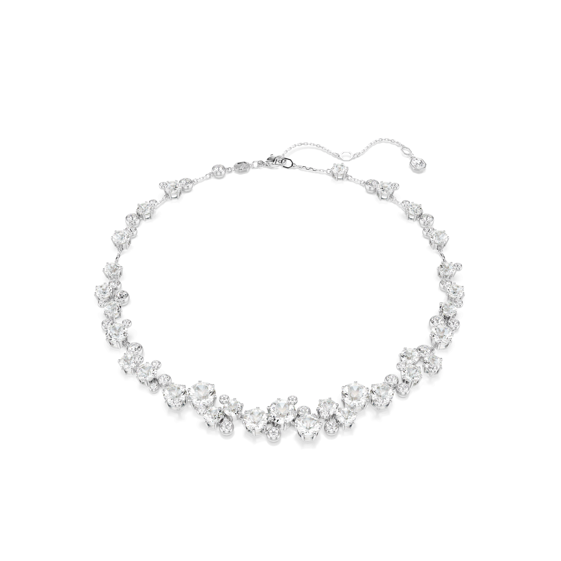 Constella necklace, Round cut, White, Rhodium plated