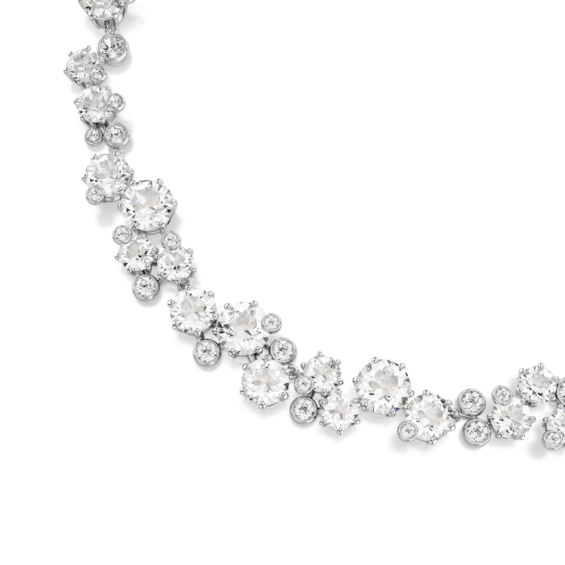 Constella necklace, Round cut, White, Rhodium plated