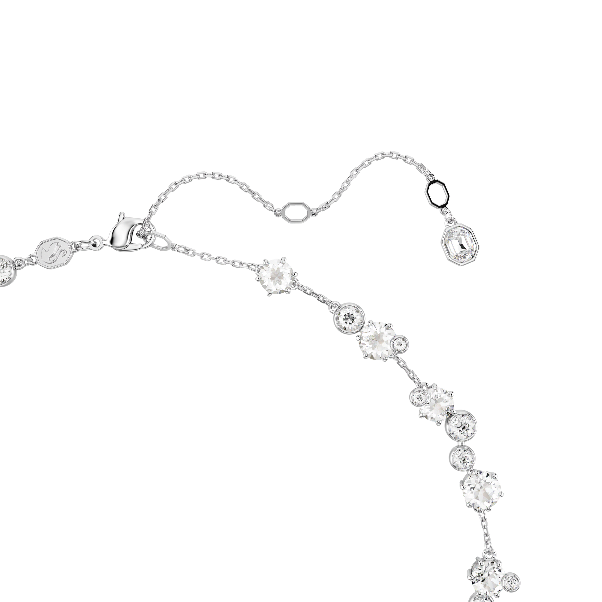 Constella necklace, Round cut, White, Rhodium plated