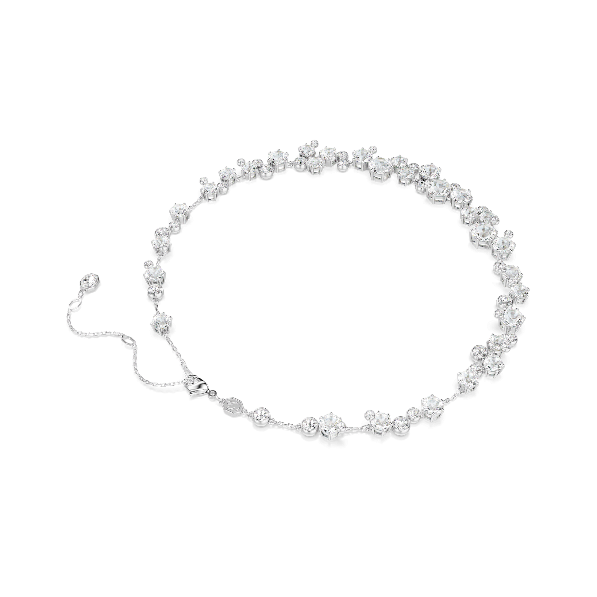 Constella necklace, Round cut, White, Rhodium plated