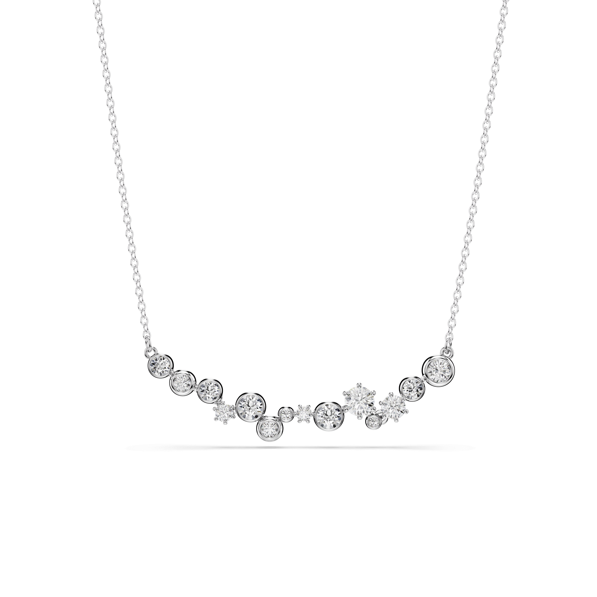 Constella necklace, Mixed cuts, White, Rhodium plated