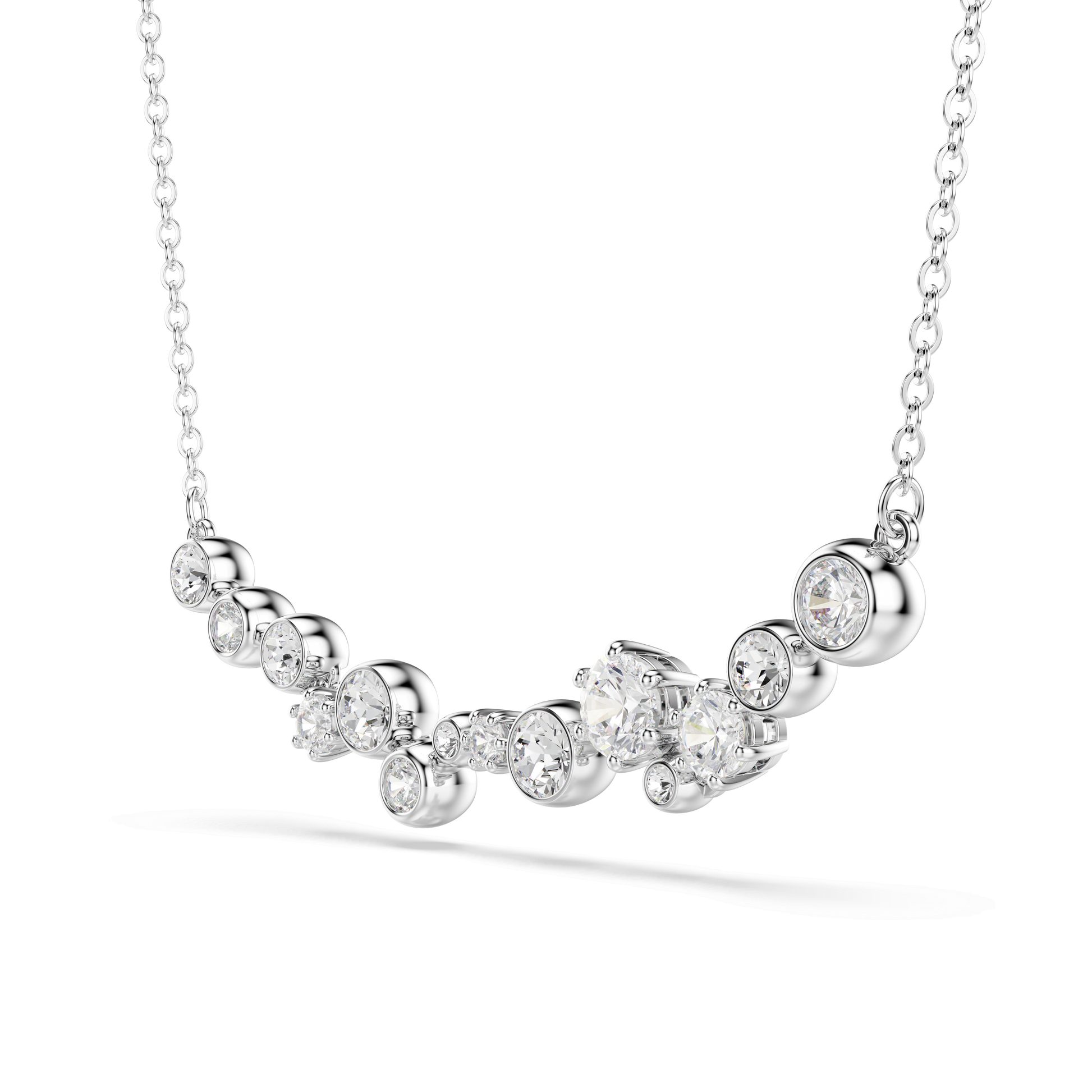 Constella necklace, Mixed cuts, White, Rhodium plated