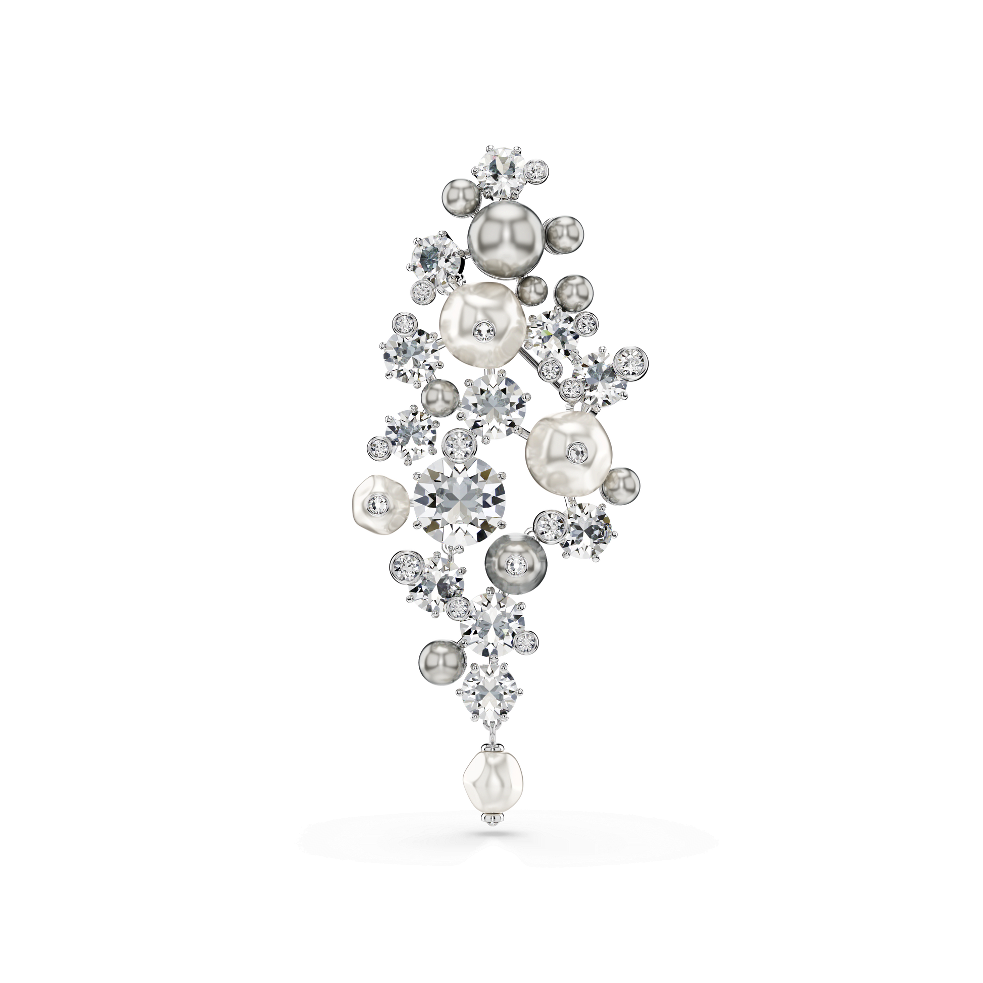 Constella brooch, Crystal pearl, Round cut, White, Rhodium plated