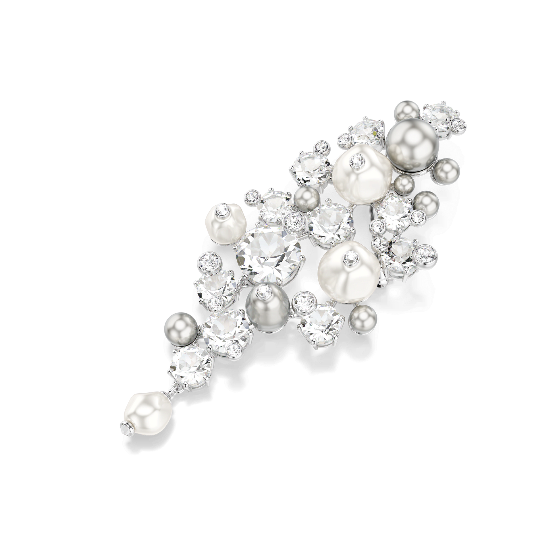 Constella brooch, Crystal pearl, Round cut, White, Rhodium plated