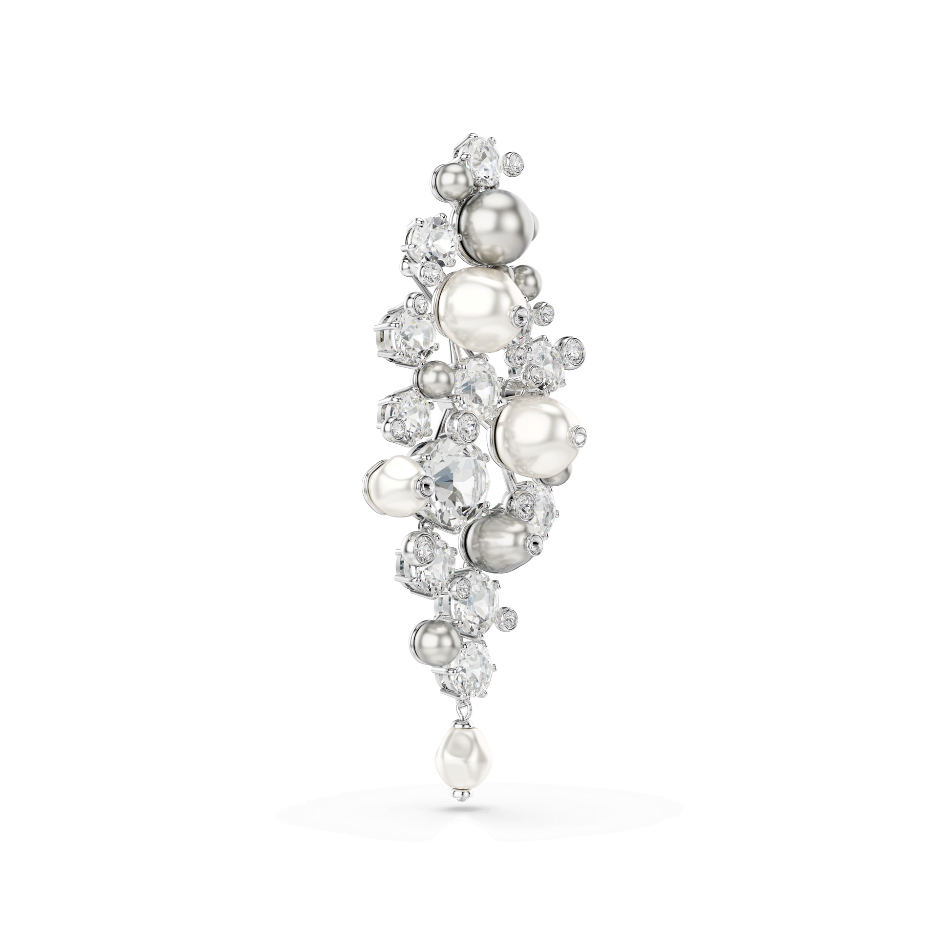 Constella brooch, Crystal pearl, Round cut, White, Rhodium plated
