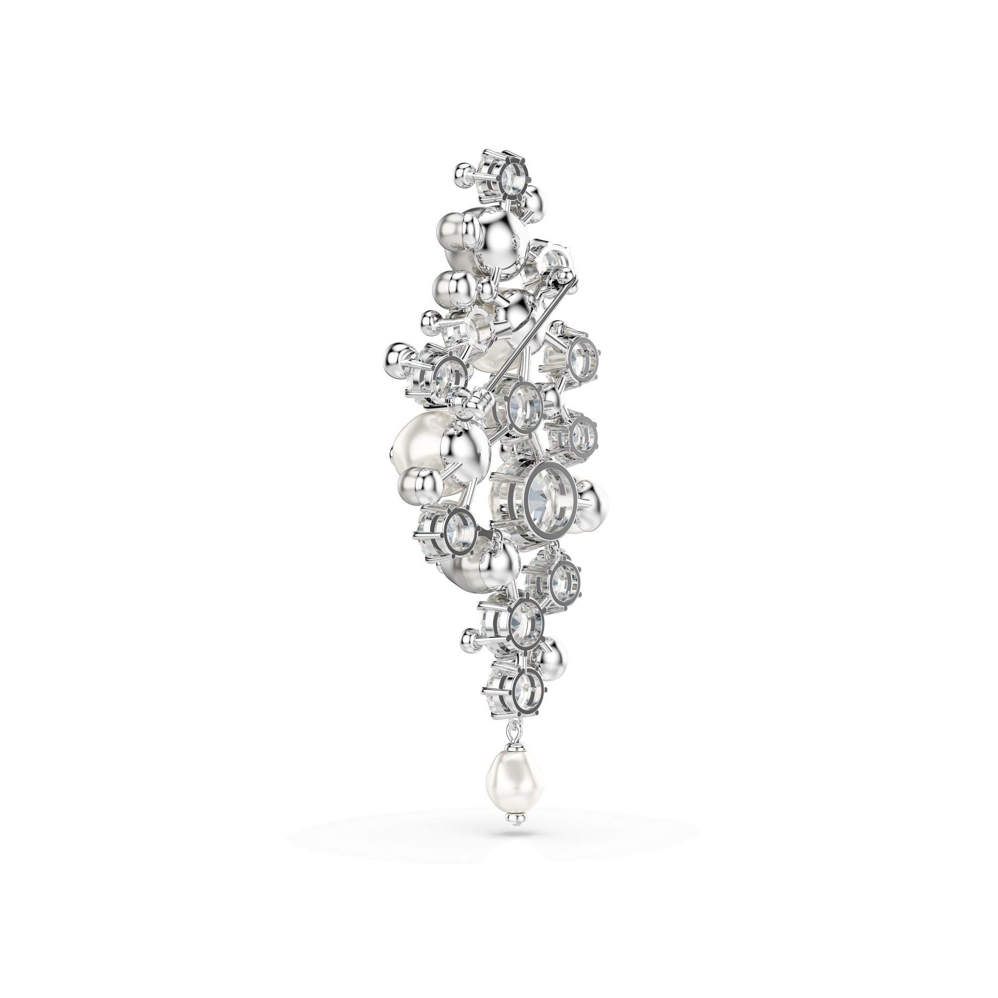Constella brooch, Crystal pearl, Round cut, White, Rhodium plated
