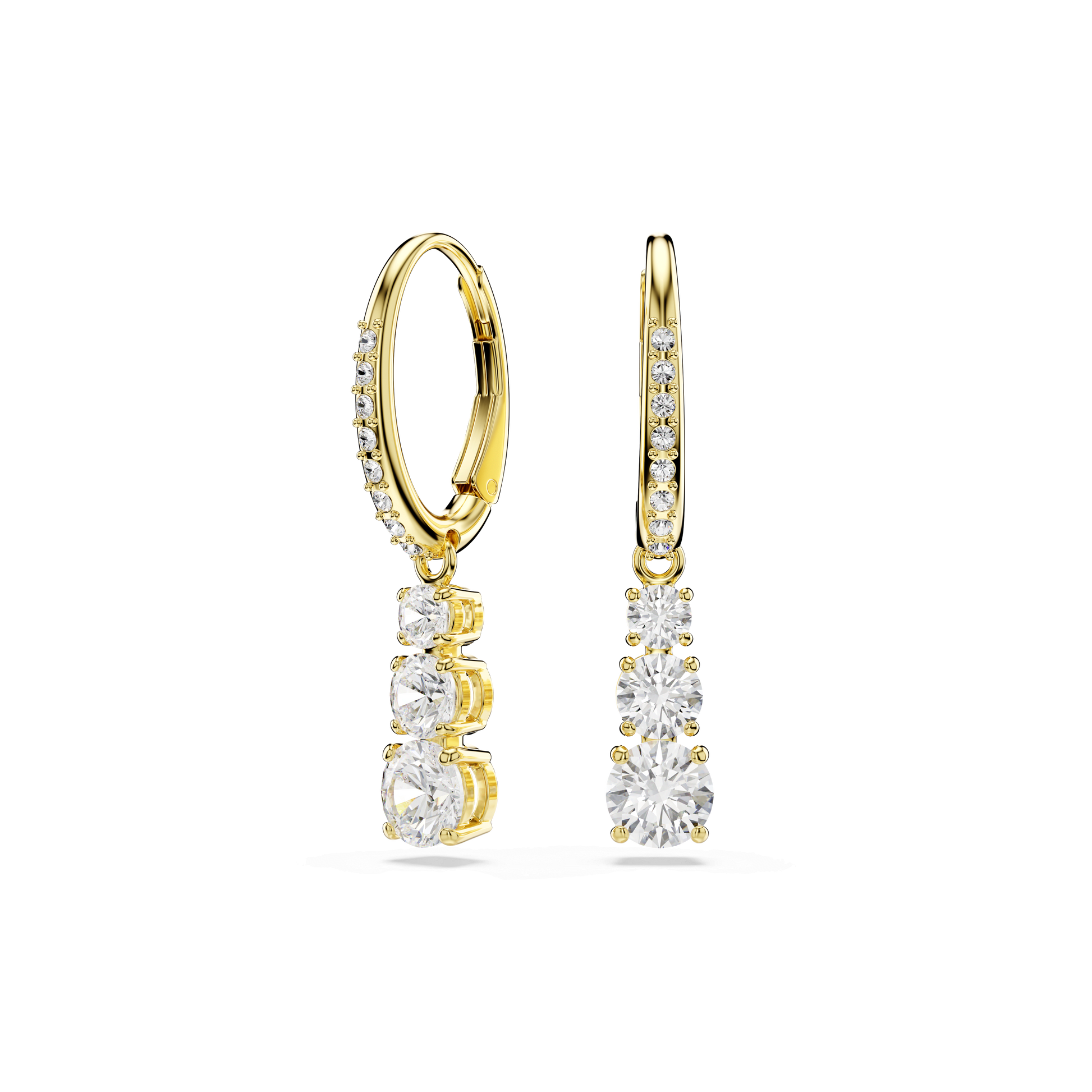 Stilla Attract hoop earrings, Round cut, White, 18K gold finish