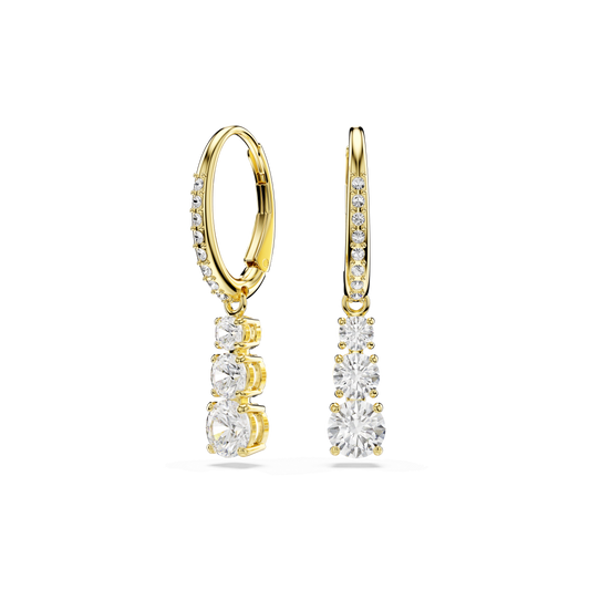 Stilla Attract hoop earrings, Round cut, White, 18K gold finish