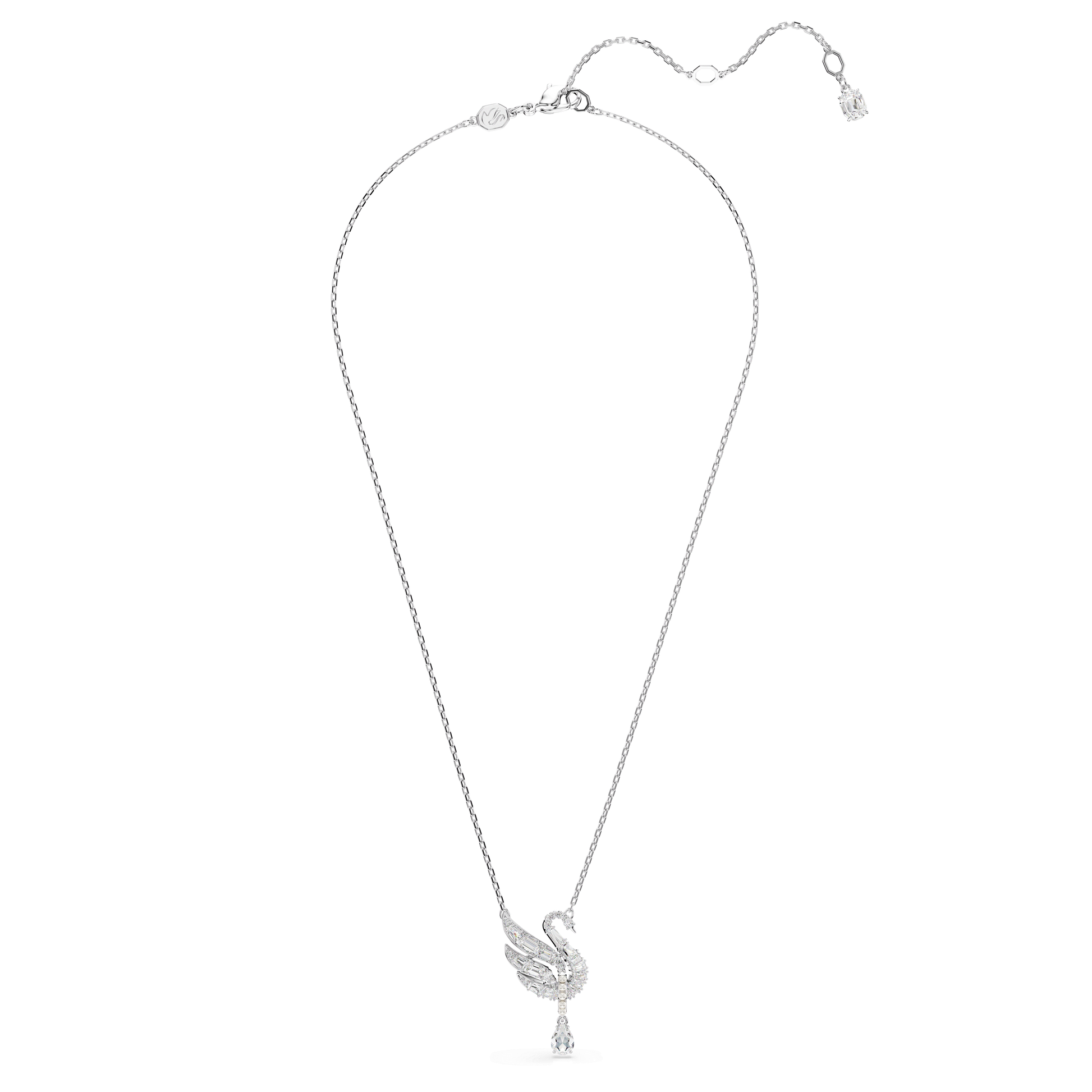 Swan pendant, Swan, White, Rhodium plated