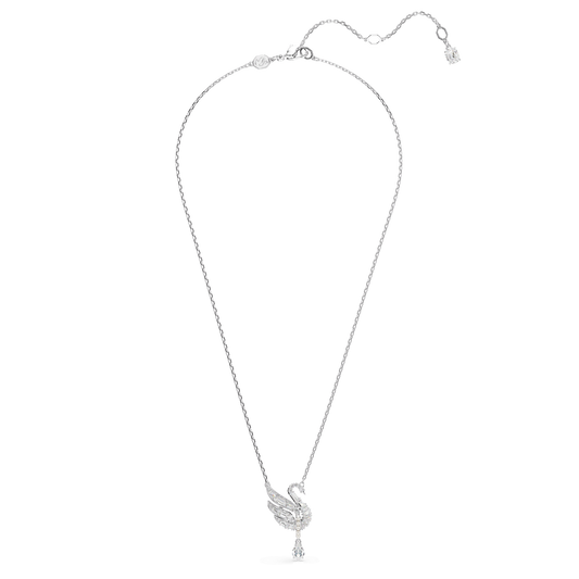 Swan pendant, Swan, White, Rhodium plated