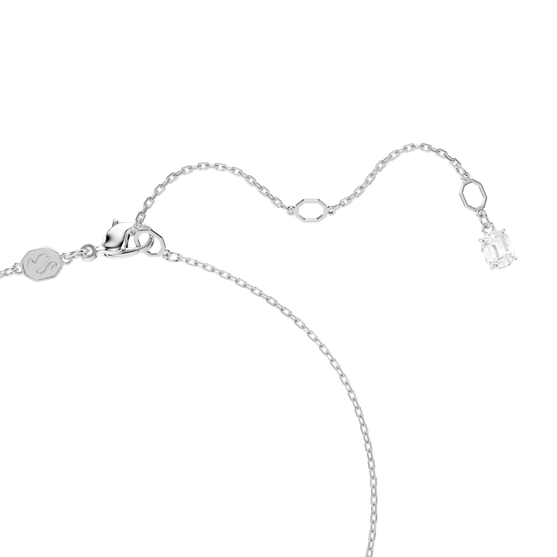 Swan pendant, Swan, White, Rhodium plated