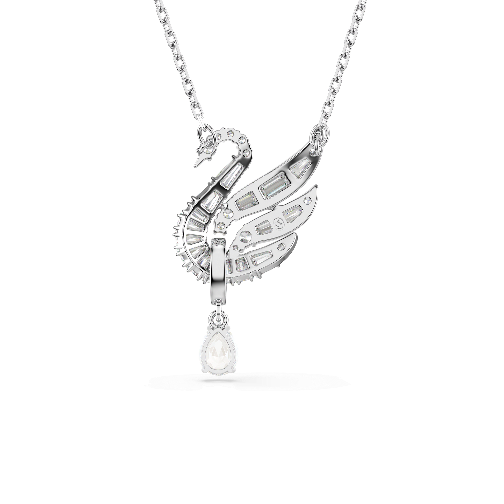 Swan pendant, Swan, White, Rhodium plated