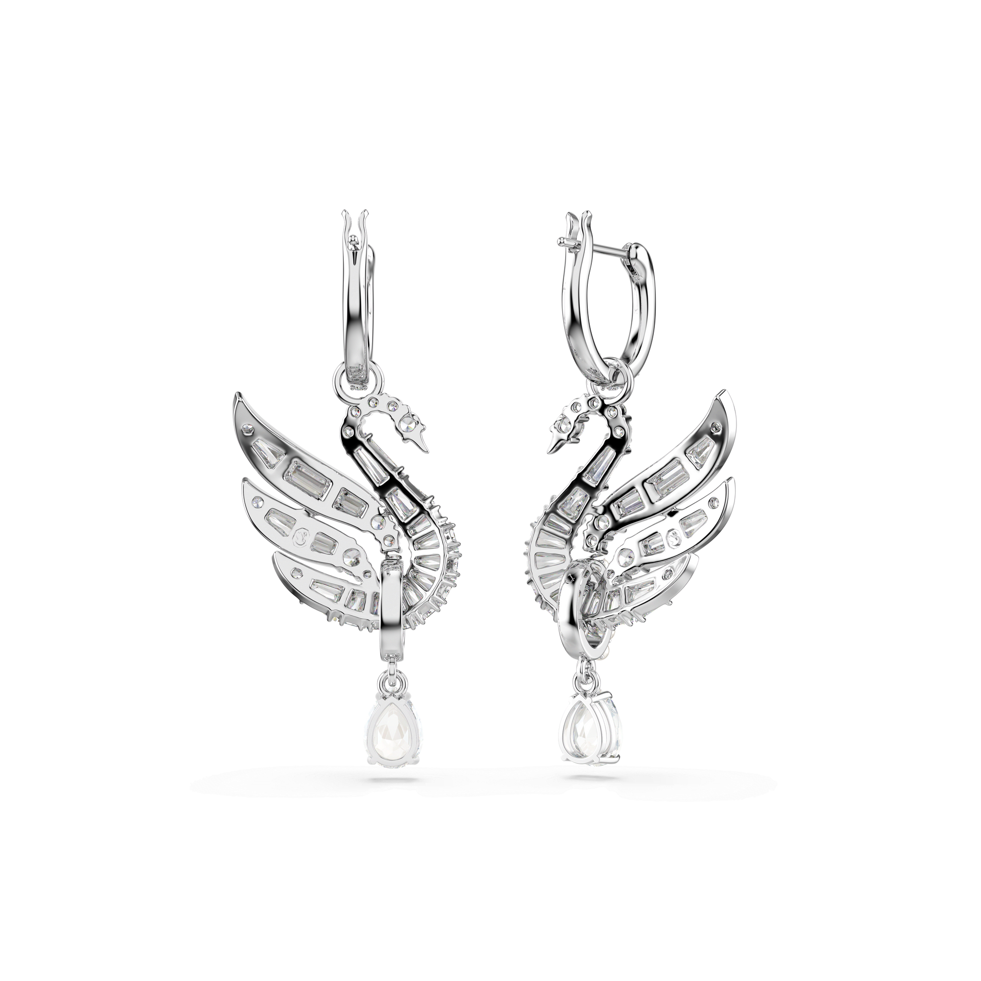 Swan earrings, Swan, White, Rhodium plated