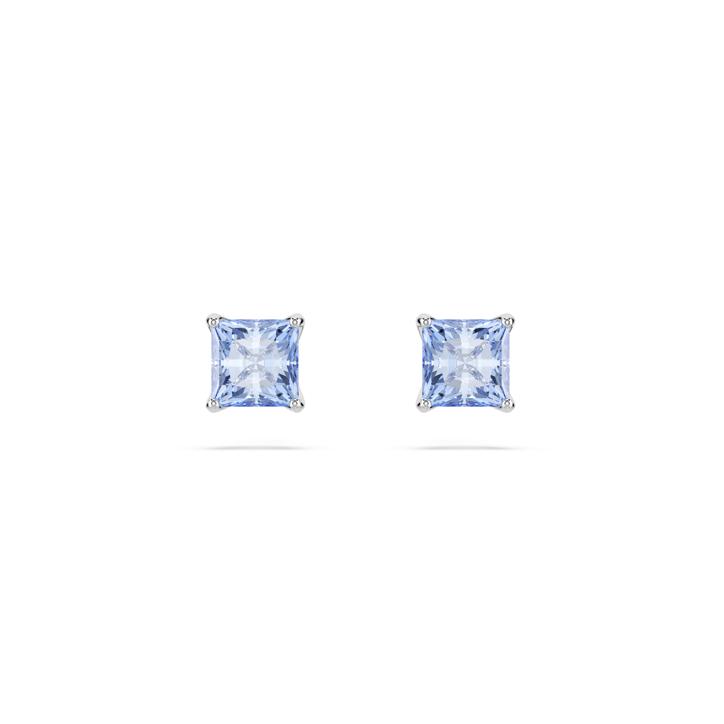Swarovski Matrix stud earrings, Square cut, Blue, Rhodium plated
