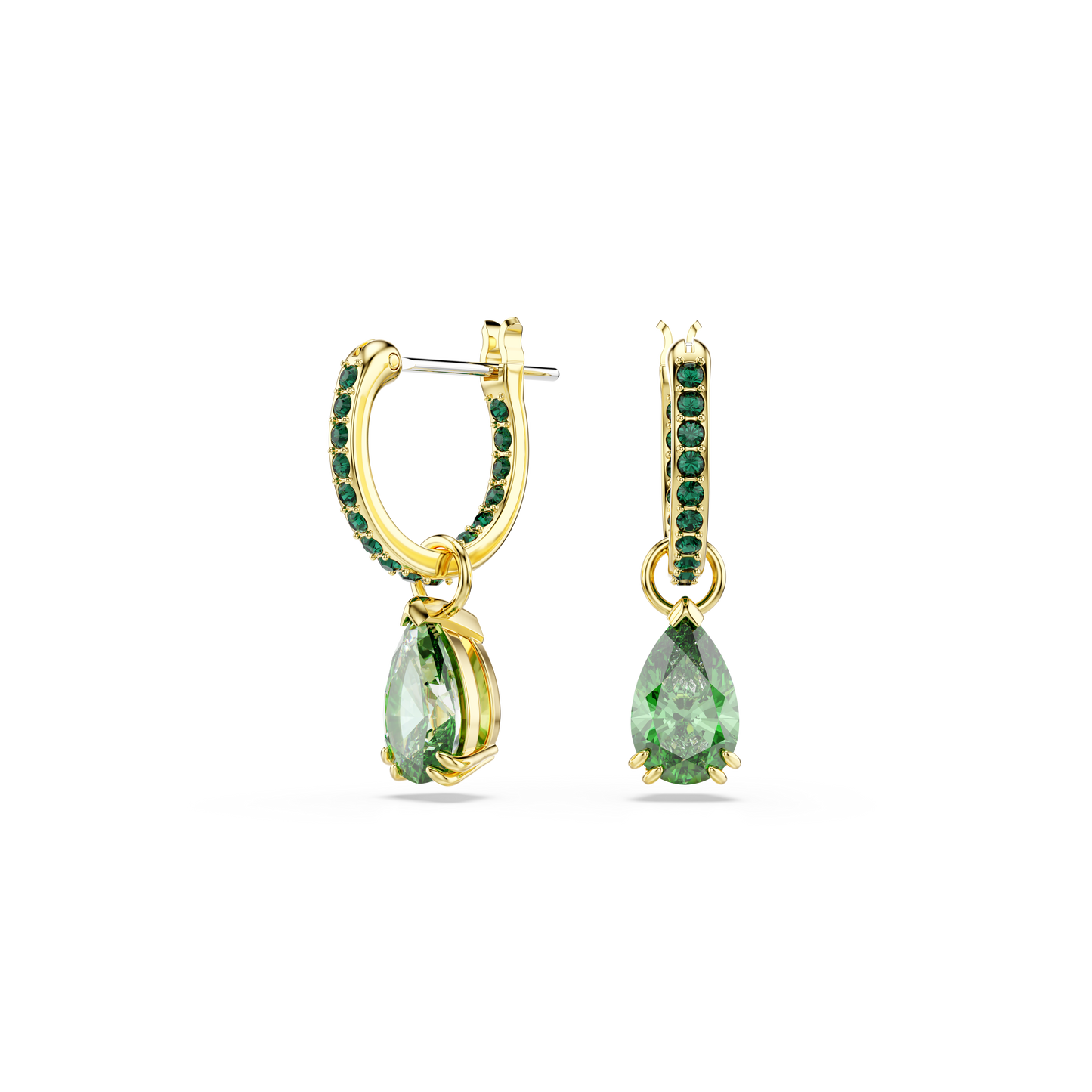 Swarovski Attract drop earrings, Pear cut, Green, Gold-tone plated