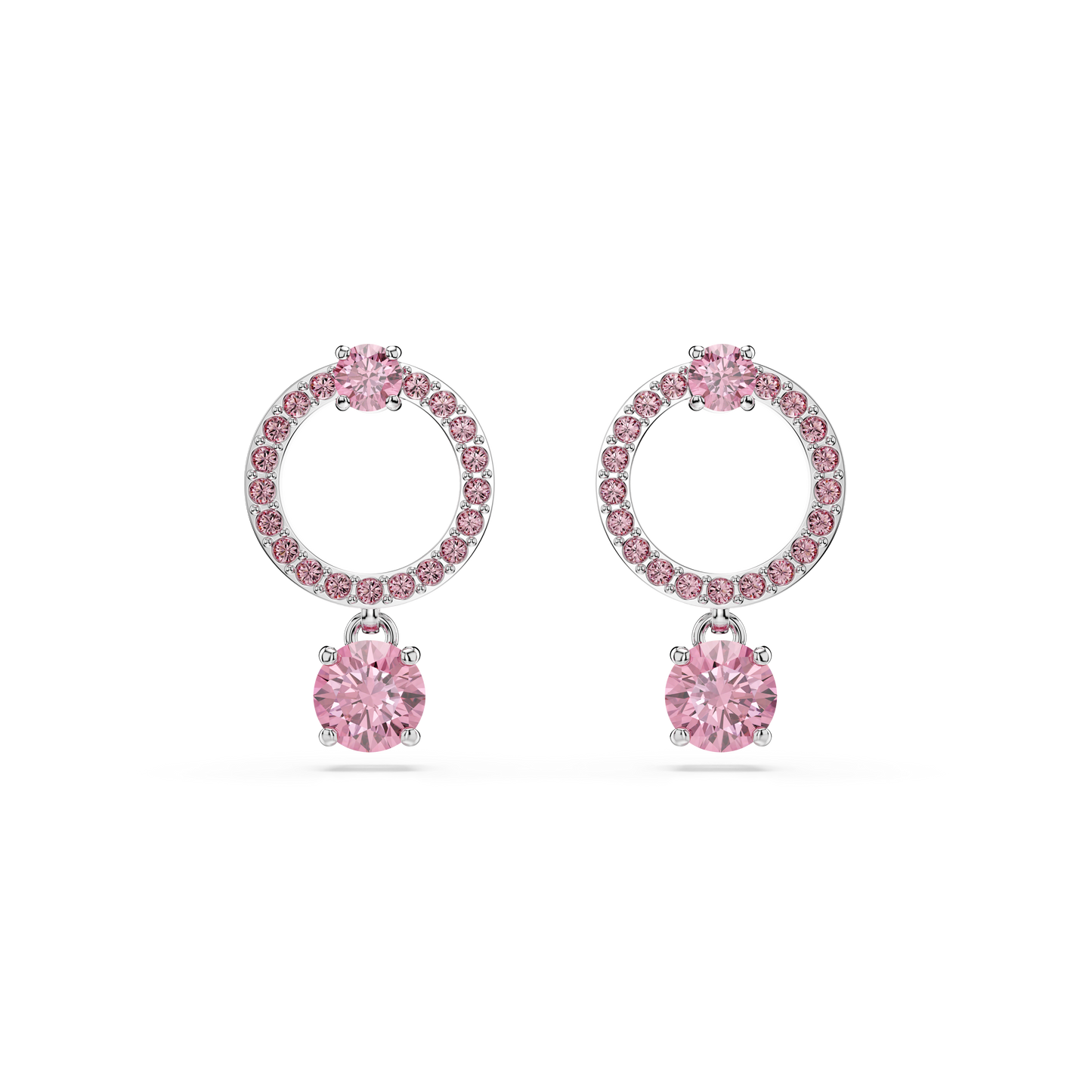 Swarovski Attract drop earrings, Round cut, Pink, Rhodium plated
