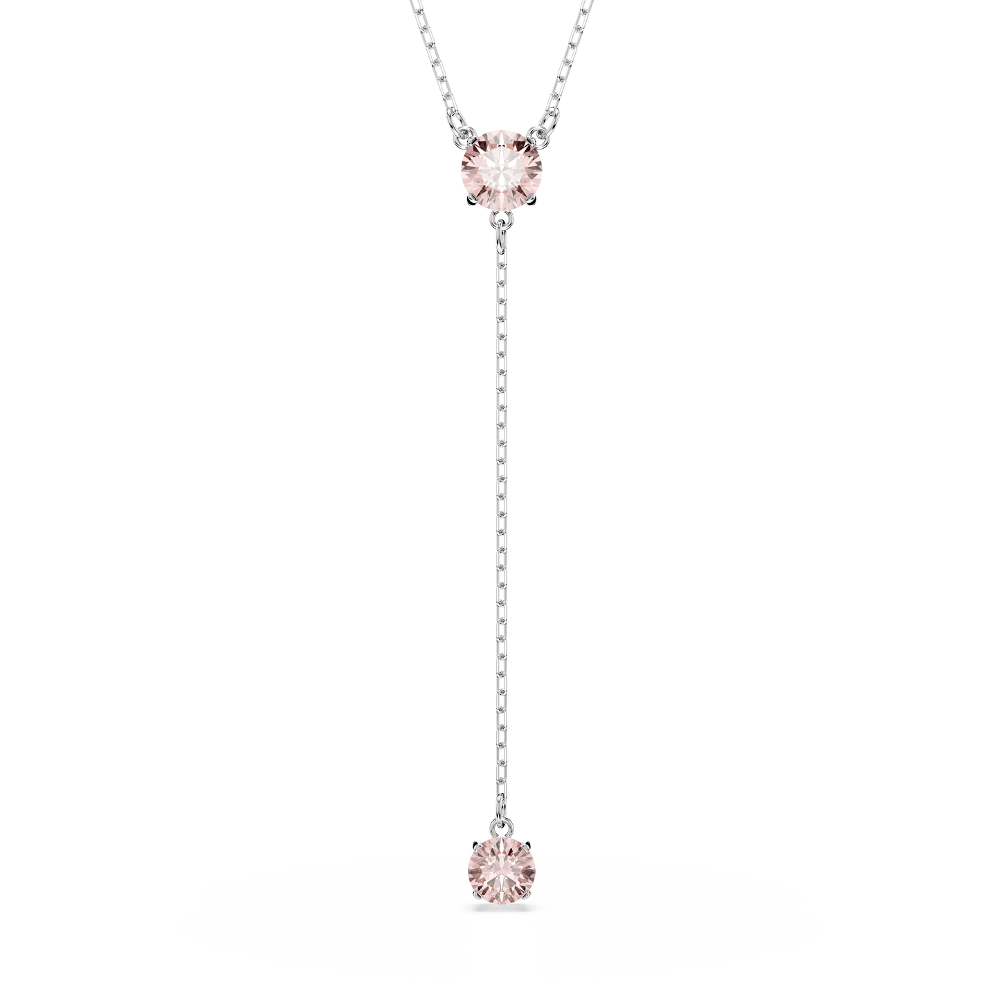 Swarovski Attract Y necklace, Round cut, Pink, Rhodium plated