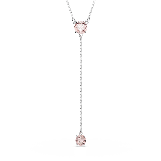 Swarovski Attract Y necklace, Round cut, Pink, Rhodium plated