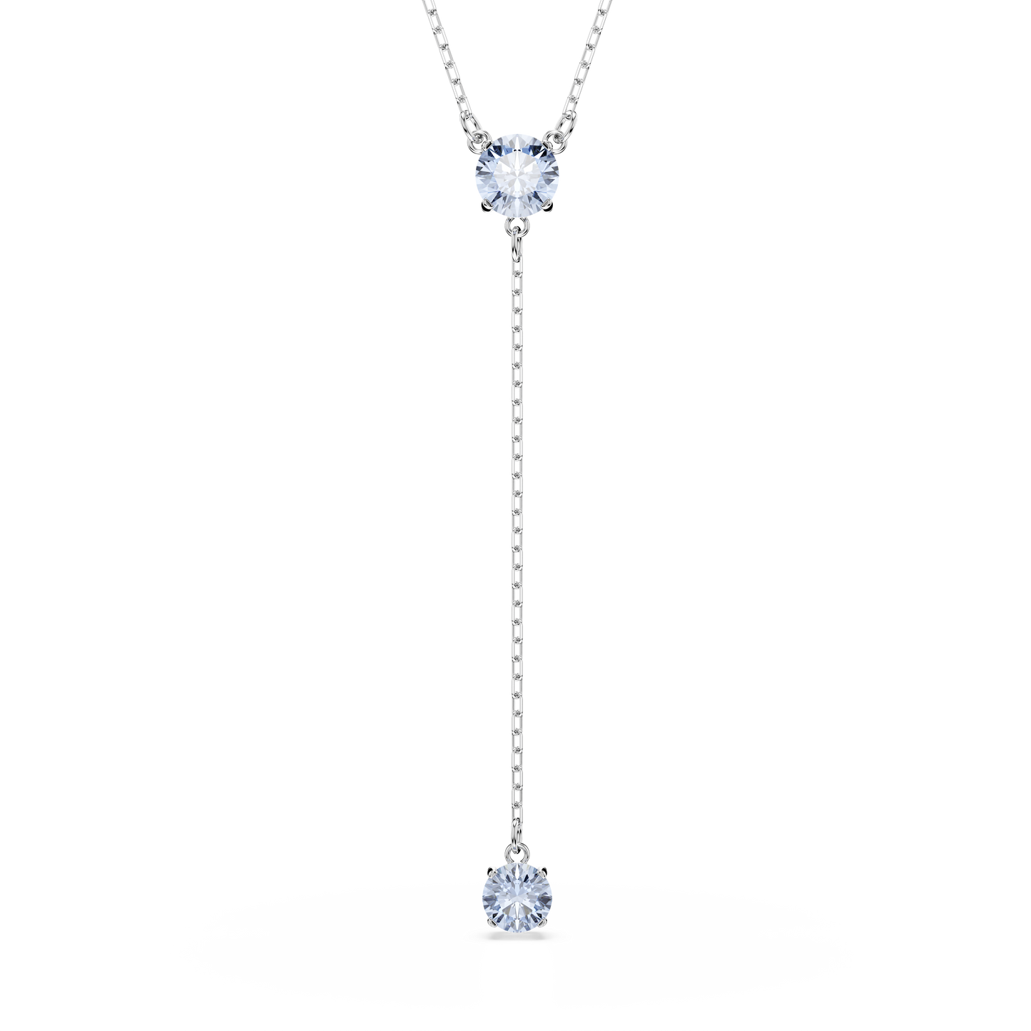Swarovski Attract Y necklace, Round cut, Blue, Rhodium plated