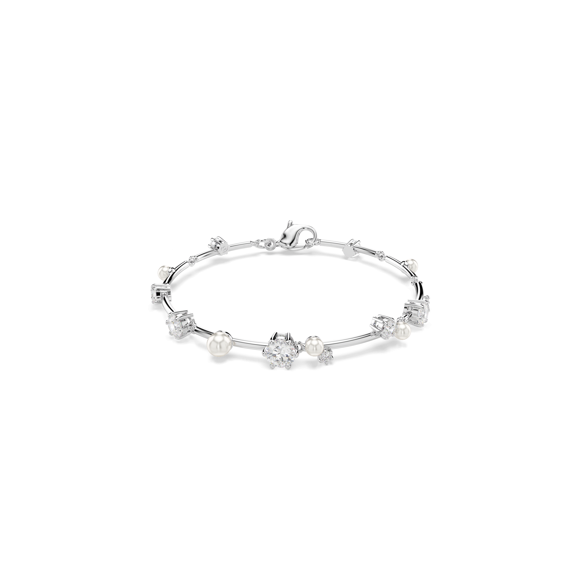 Constella bracelet, Crystal pearl, Round cuts, White, Rhodium plated