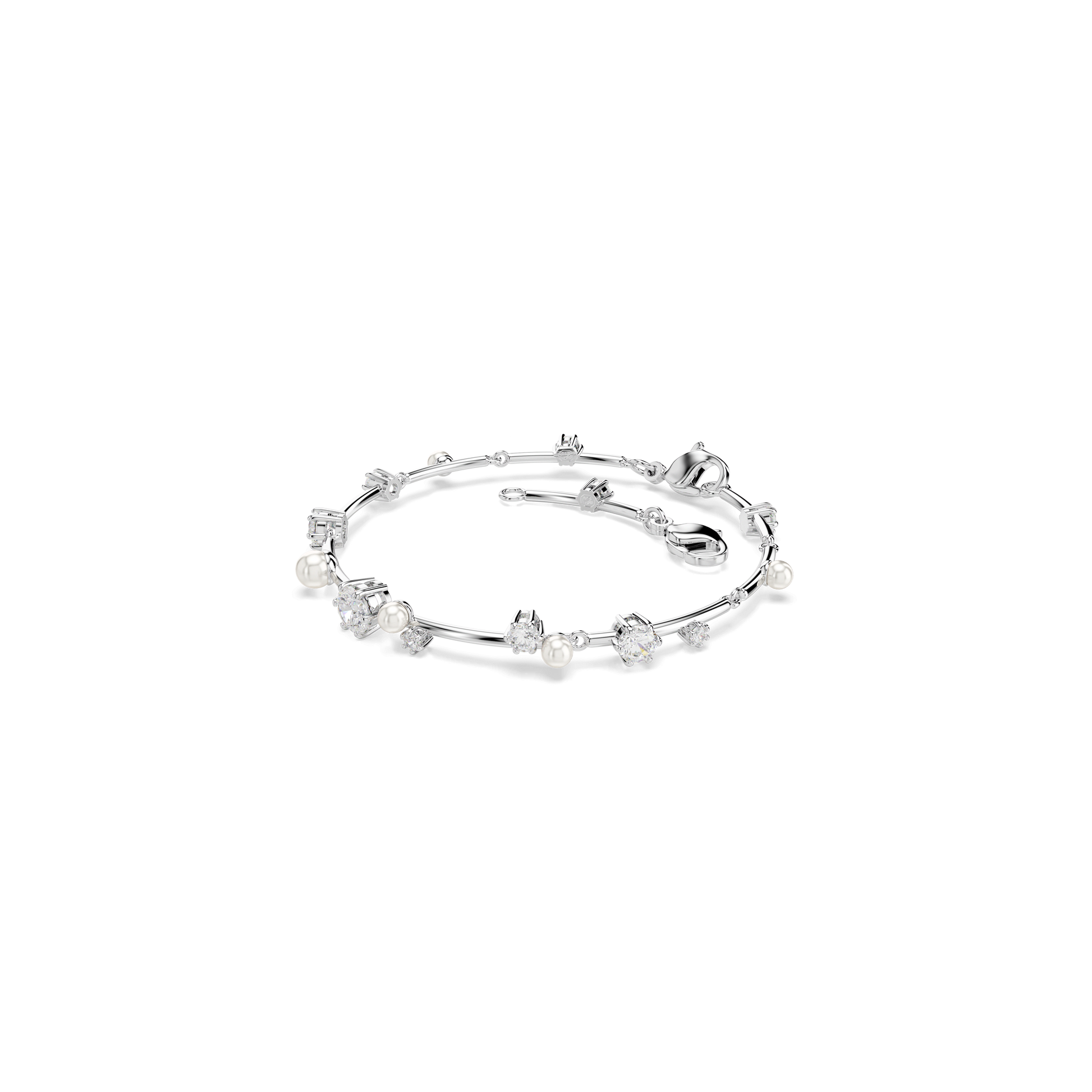 Constella bracelet, Crystal pearl, Round cuts, White, Rhodium plated