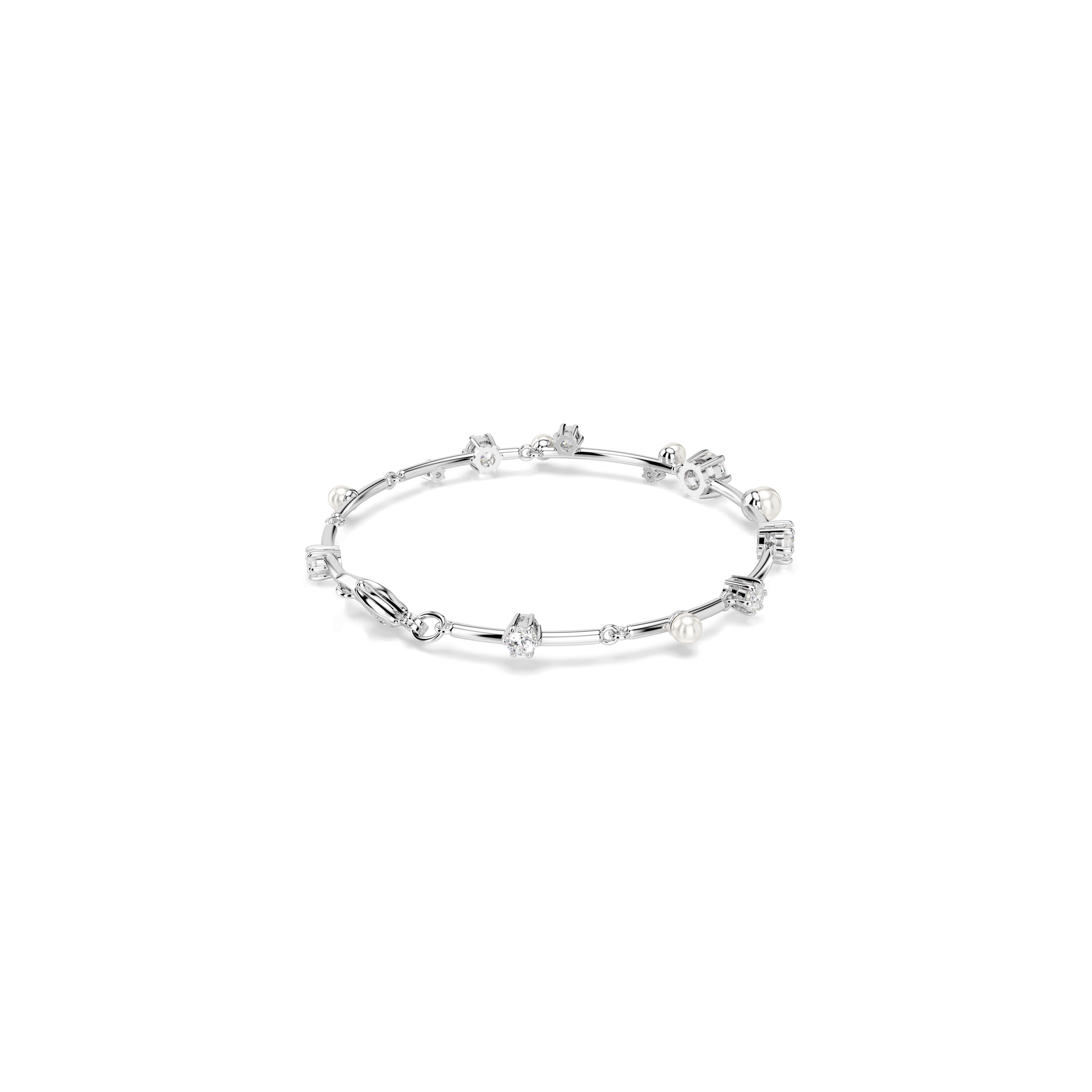 Constella bracelet, Crystal pearl, Round cuts, White, Rhodium plated