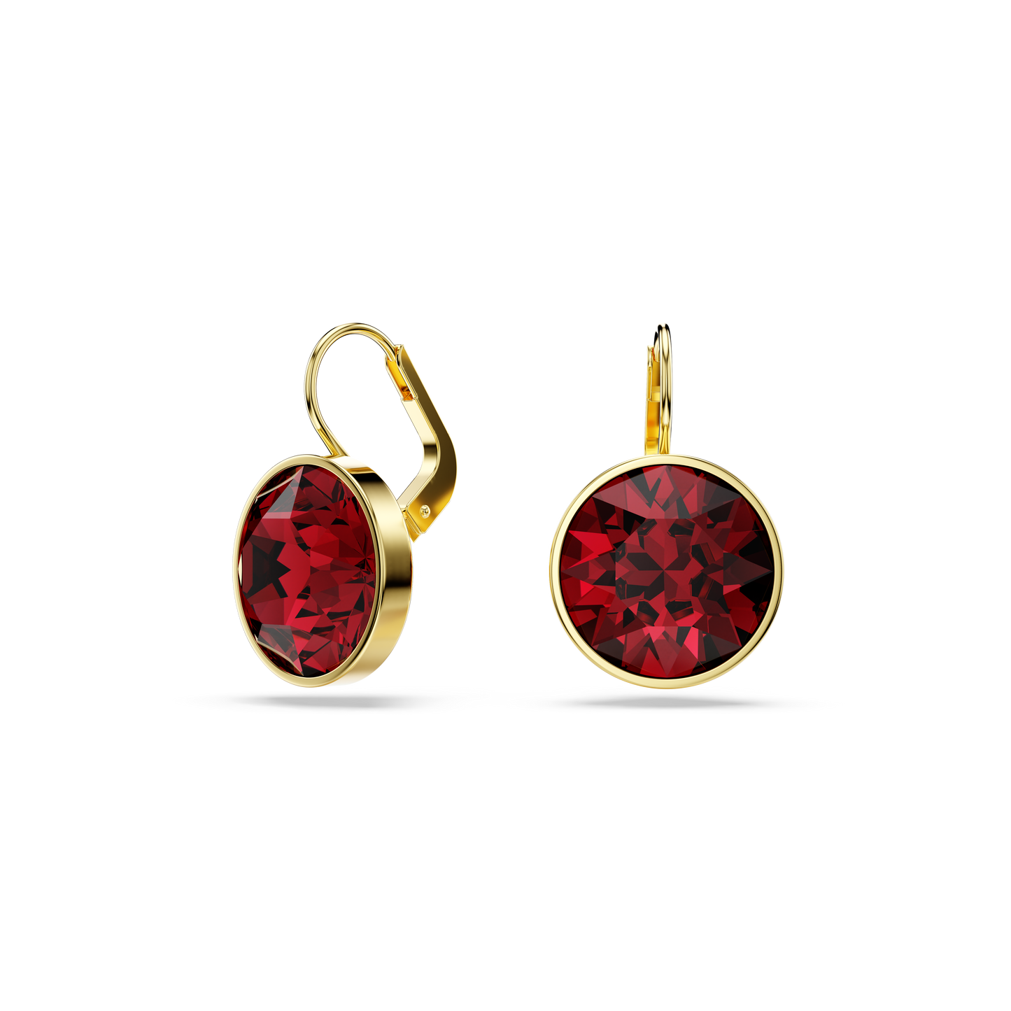 Swarovski Bella drop earrings, Round cut, Red, Gold-tone plated